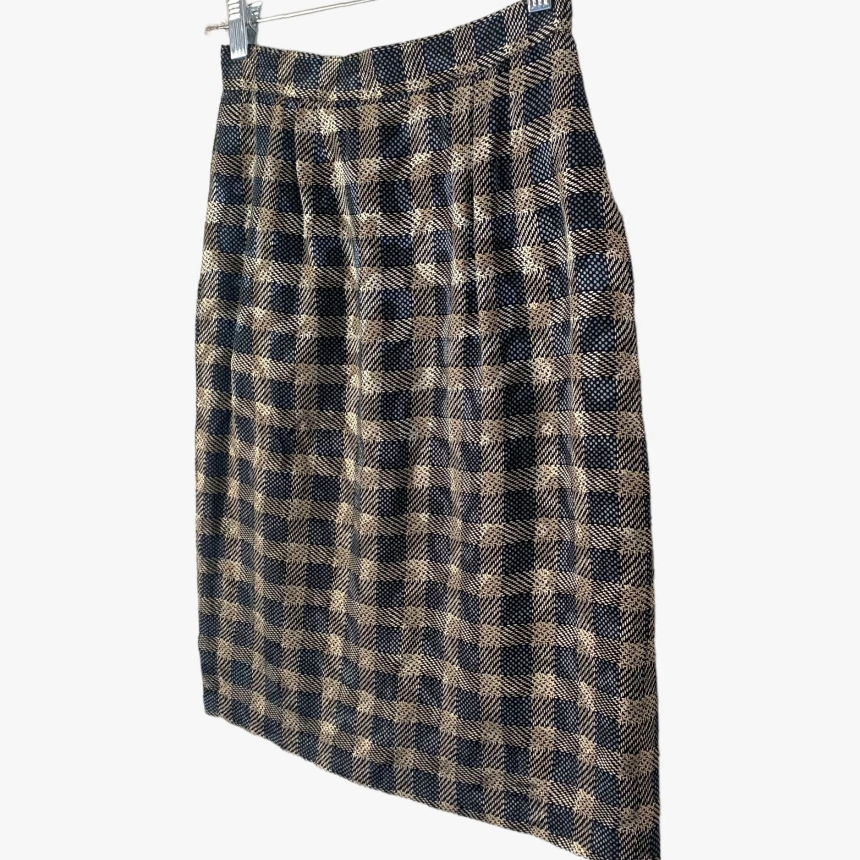 Neiman Marcus VINTAGE Neiman Marcus Lisa & Scott Plaid Silk Mini Skirt Women's Size 4 Brown Pencil Slit 23" Short Preppy Retro Size 27" / US 4 / IT 40 - 2 Thumbnail