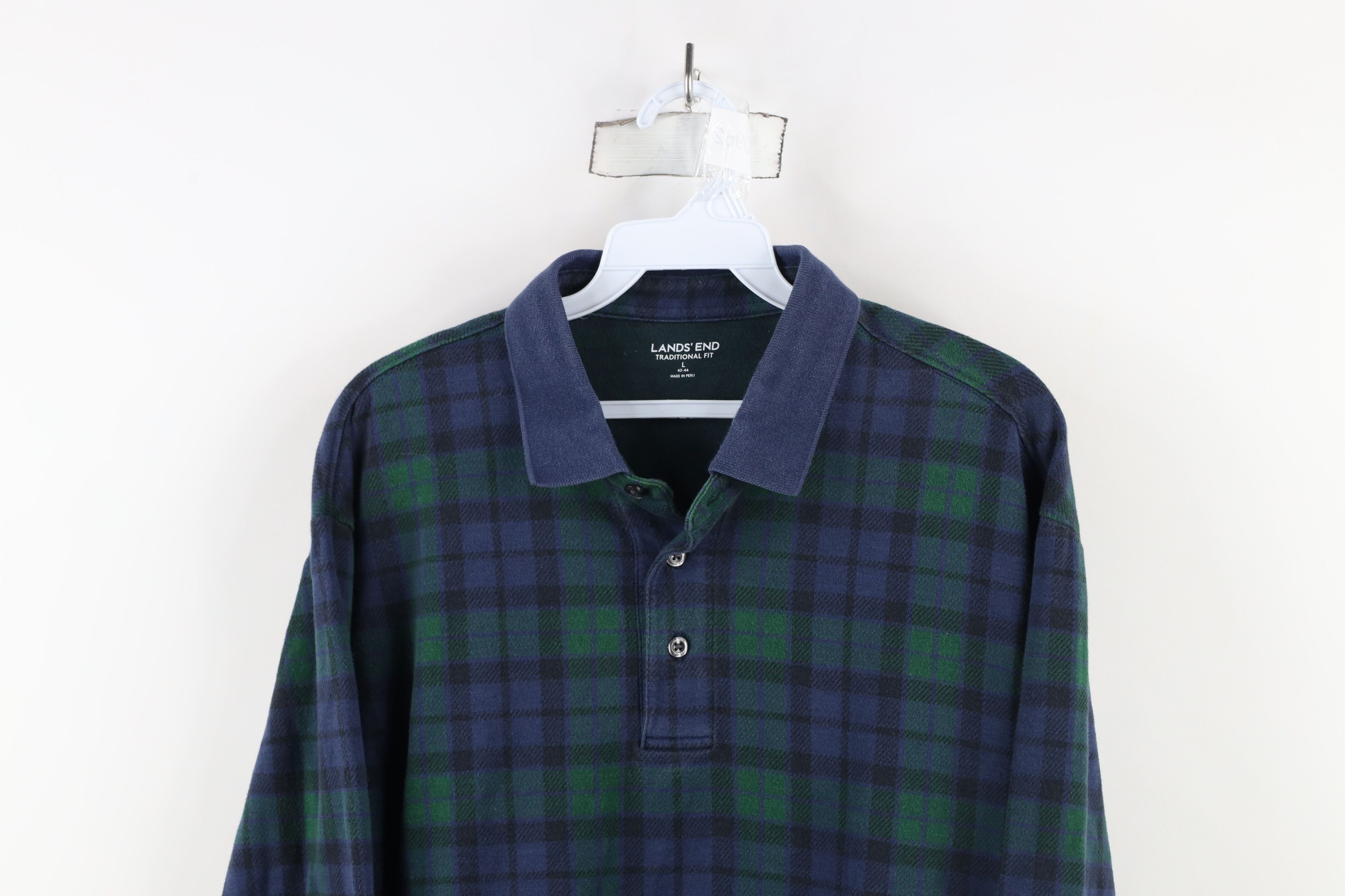 Lands' End × Vintage Vintage Y2K Lands End Knit Long Sleeve Rugby Polo Plaid Size US L / EU 52-54 / 3 - 2 Thumbnail
