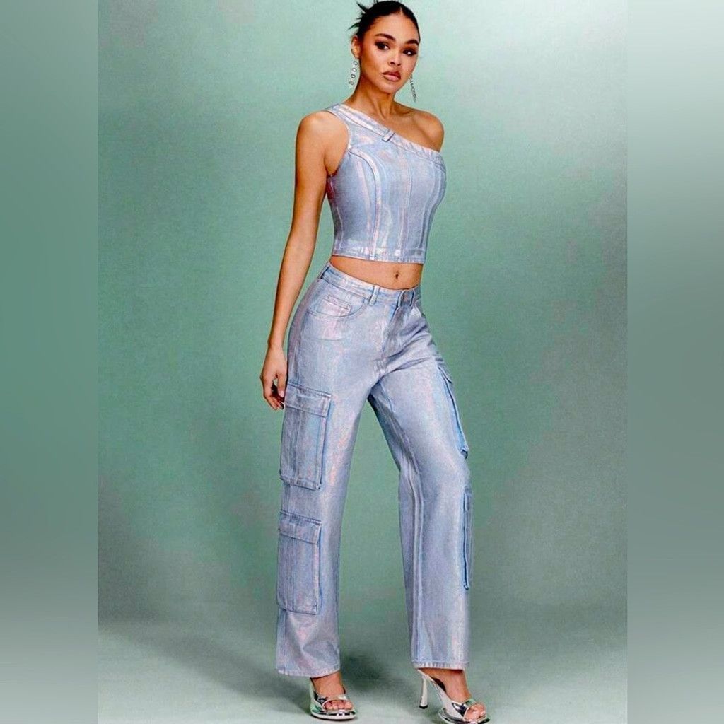 Other Metallic Cargo Pocket Women's Denim Wide Leg Pants Size 29 Size 29" - 1 Thumbnail