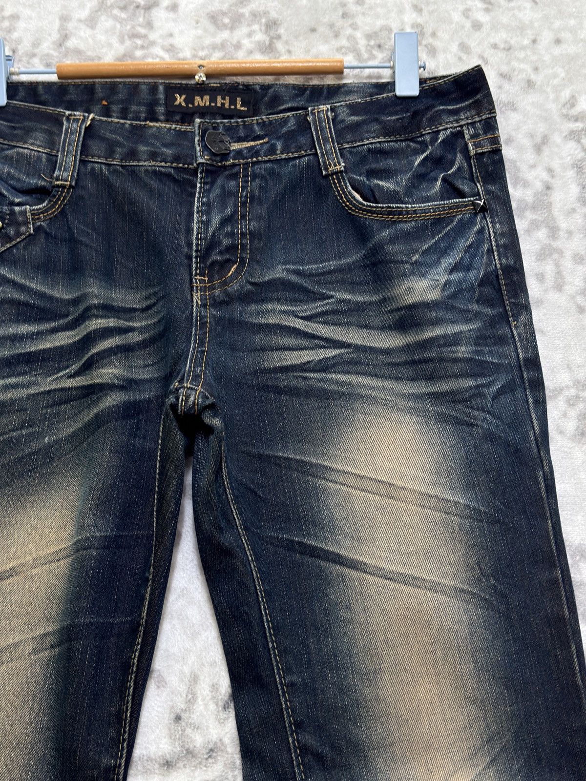Japanese Brand Vintage X.M.H.L Y2K Mud Wash Studded Low Rise Flare Denim Size US 31 - 5 Thumbnail