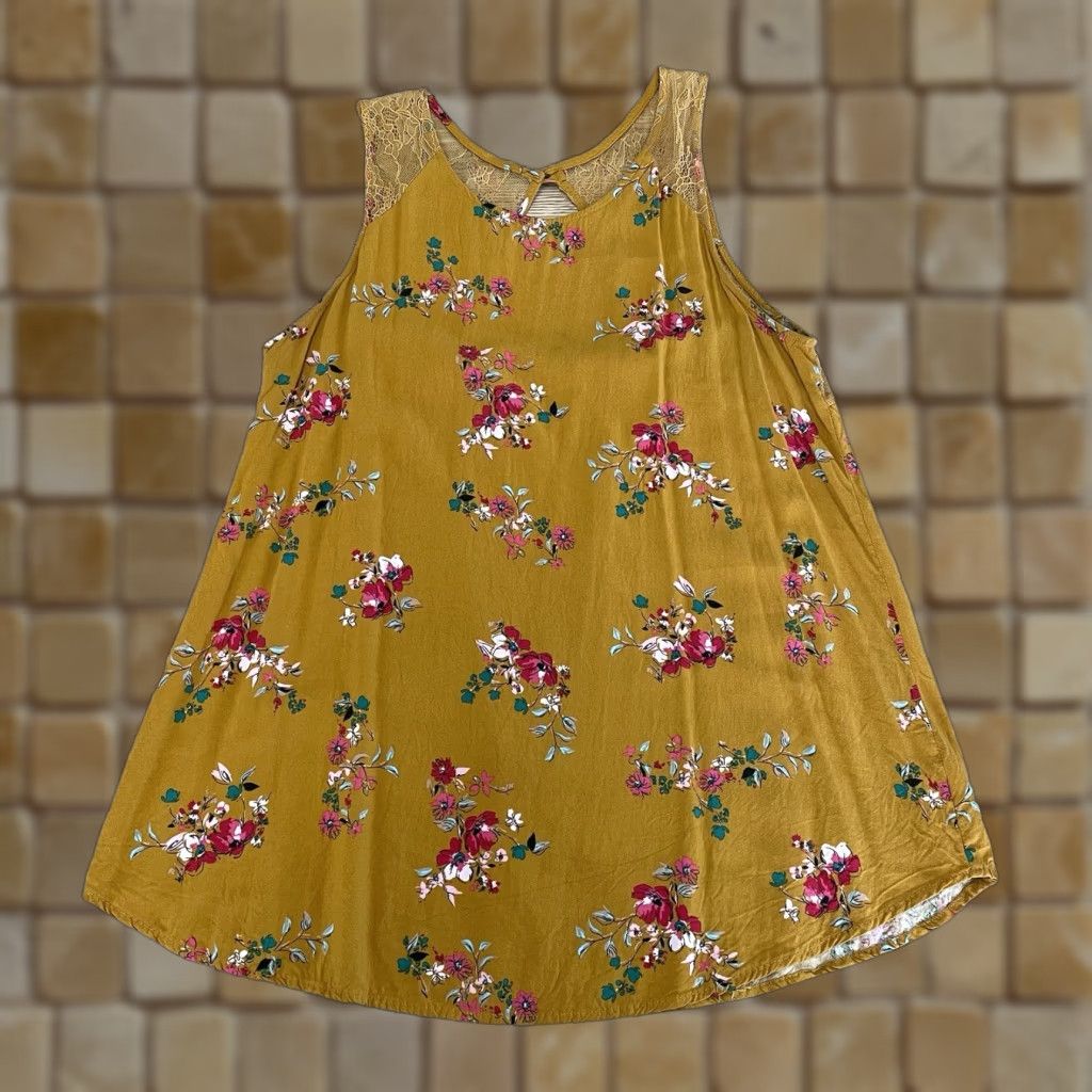Vintage VINTAGE Gypsies & Moondust Yellow Floral Lace Tank Top Open Back Size Large Womens Size L / US 10 / IT 46 - 1 Thumbnail