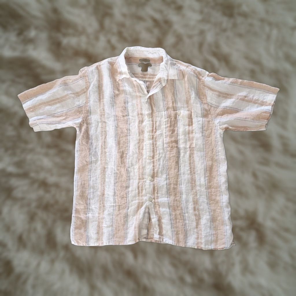 Vintage VINTAGE Bruno Beige Striped Linen Blend Shirt Button Up Collared Shirt Men's XL Regular Beige Striped Linen Blend Shirt Size US XL / EU 56 / 4 - 1 Thumbnail