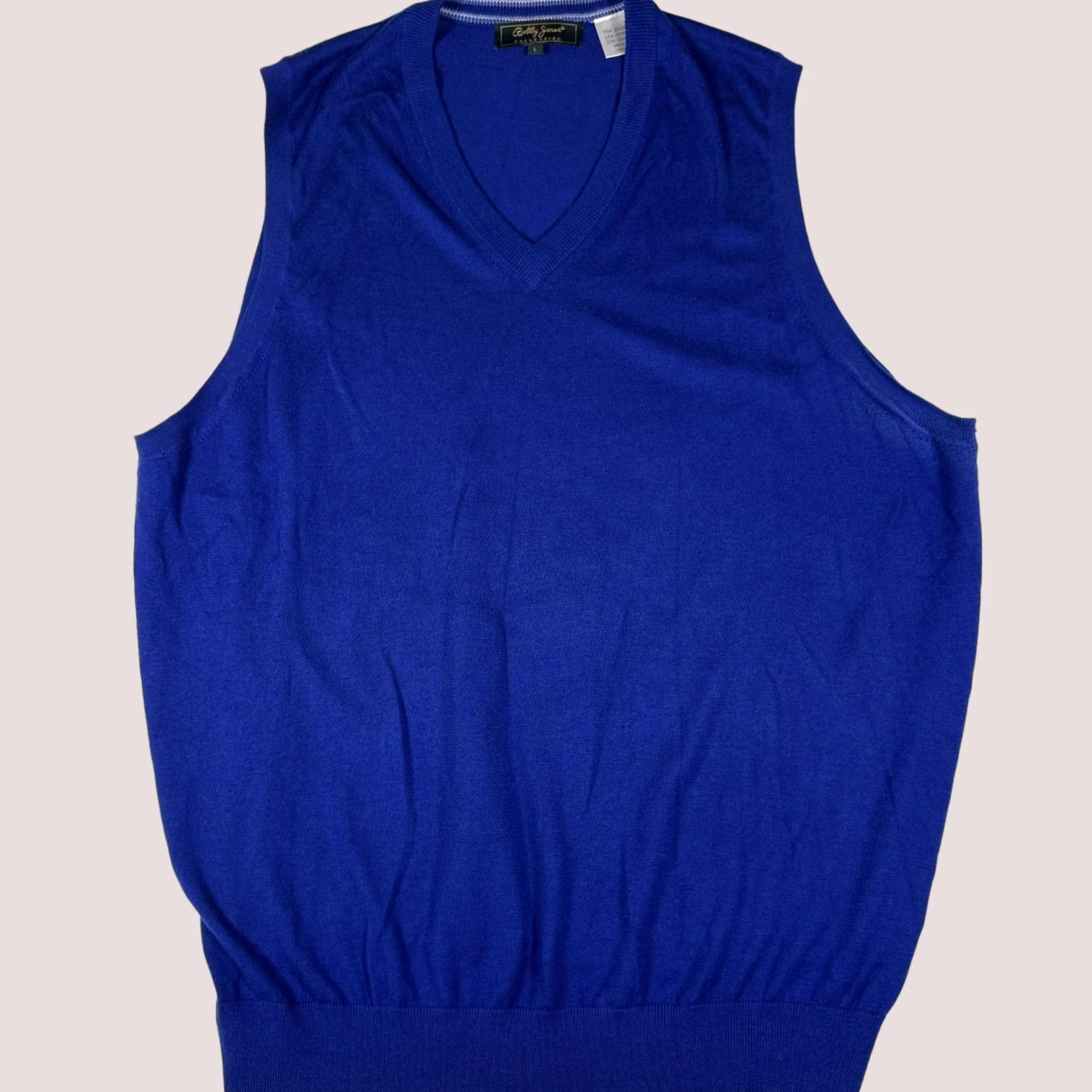 Bobby Jones Vest Mens L Blue Silk Cotton Cashmere Sweater V-Neck Golf Collection, Men’s