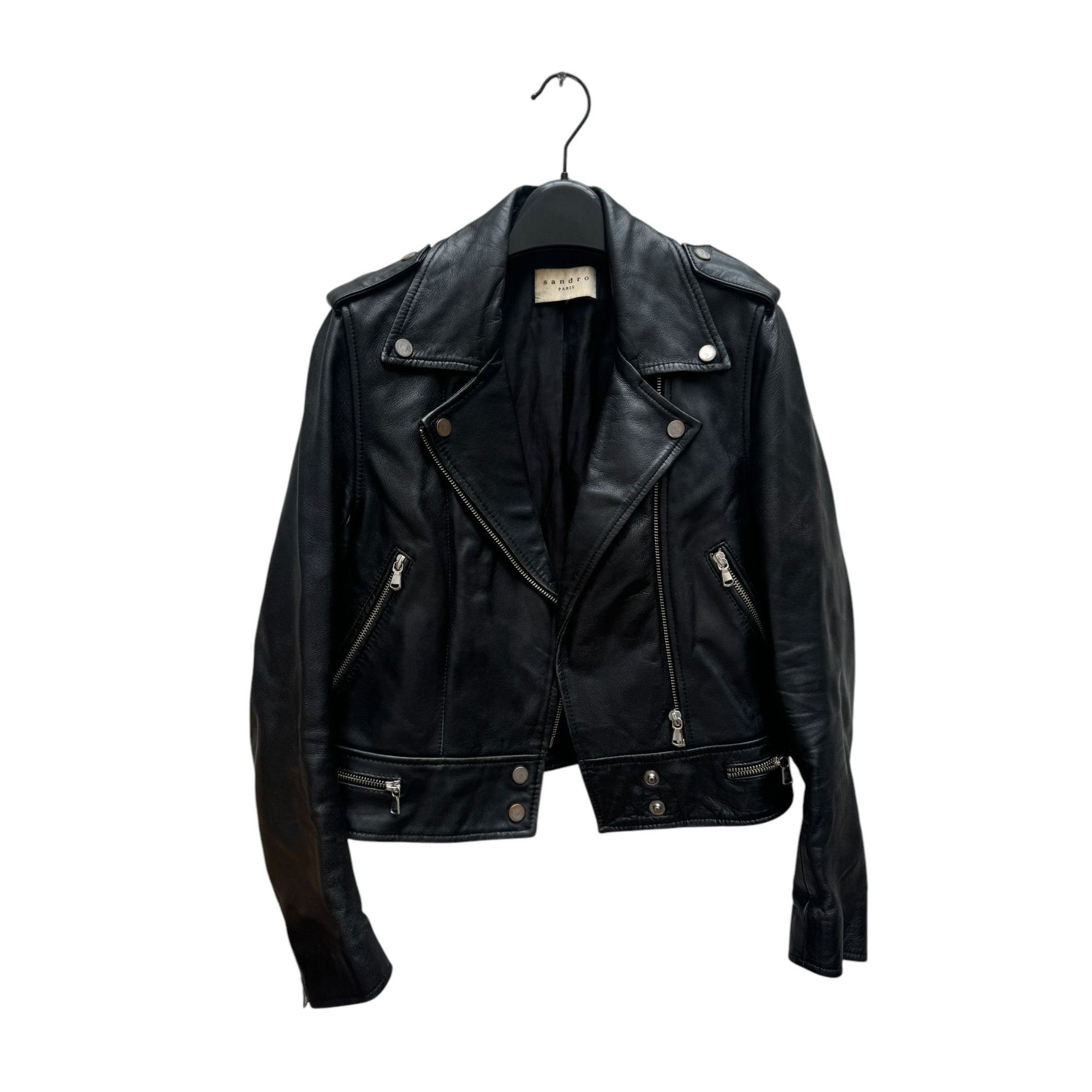 Sandro Black Biker Leather Jacket Size XS / US 0-2 / IT 36-38 - 1 Thumbnail