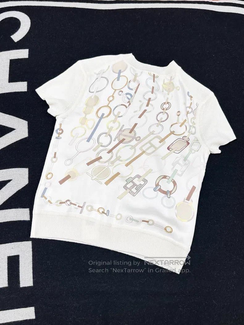Hermes Hermes White Chain Pattern Cashmere and Silk Short-sleeve Size XS / US 0-2 / IT 36-38 - 6 Thumbnail