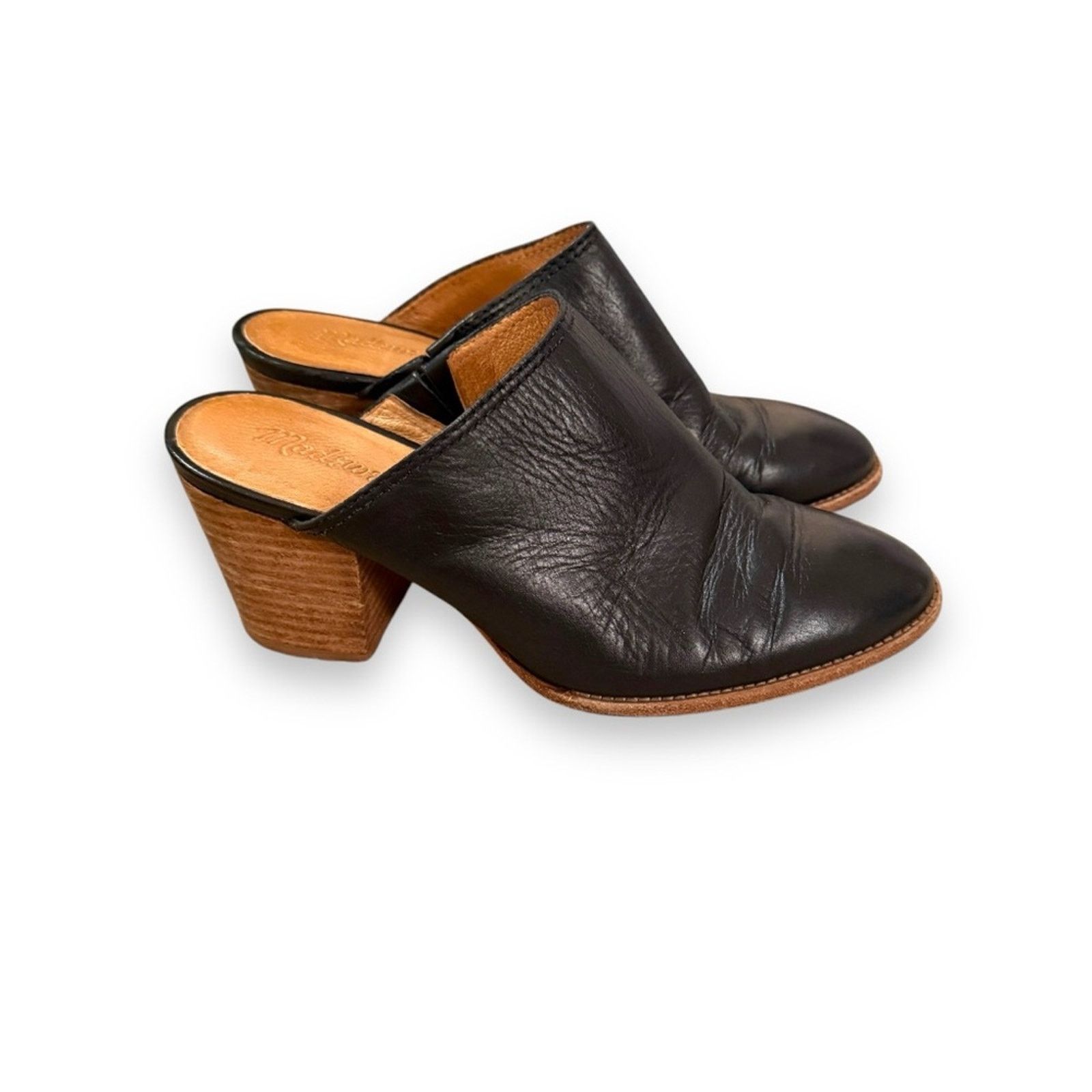 Madewell Madewell The Harper Black Leather Stacked Heel Mules Sz 6.5 Size US 6.5 / IT 36.5 - 1 Thumbnail