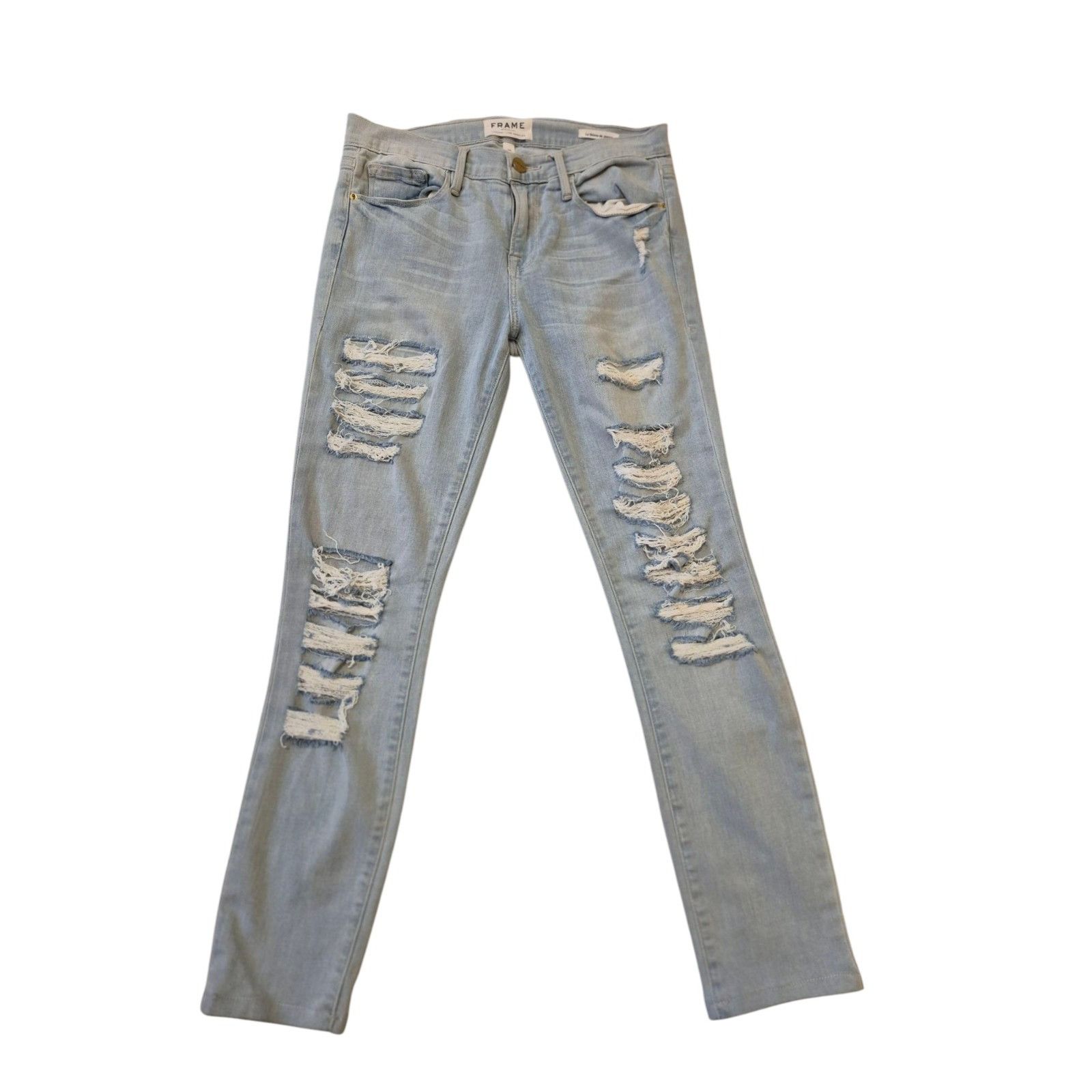 Frame FRAME le Skinny de Jeanne Distressed Light Wash Jeans Stretc Size 29" - 1 Thumbnail