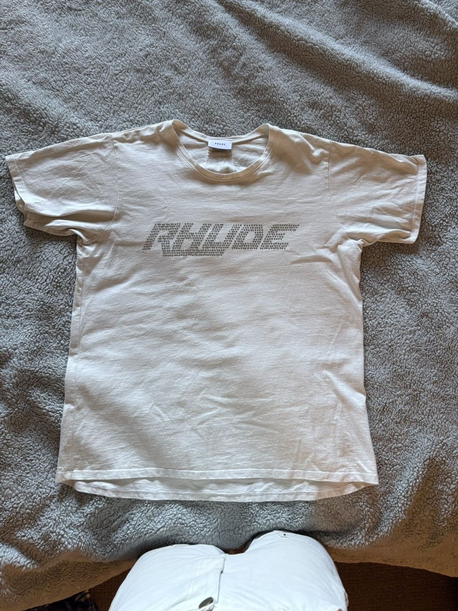 Rhude rhude rhinestone logo tee cream Size US M / EU 48-50 / 2 - 1 Thumbnail