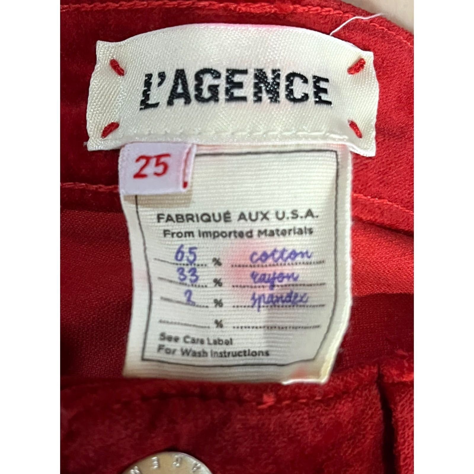 L'AGENCE L’Agence Red Velvet Pants Sz 25 Womens 5 Pocket Jeans Skinny Size 42" / US 20 - 4 Thumbnail