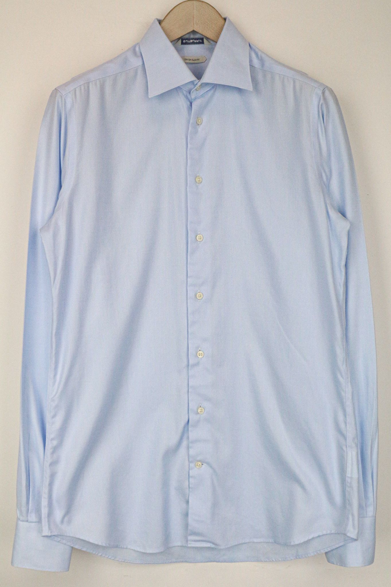 Suitsupply 40-7/15 3/4L Slim Blue Cotton Button-Up Shirt 79077 Size 40L - 1 Thumbnail