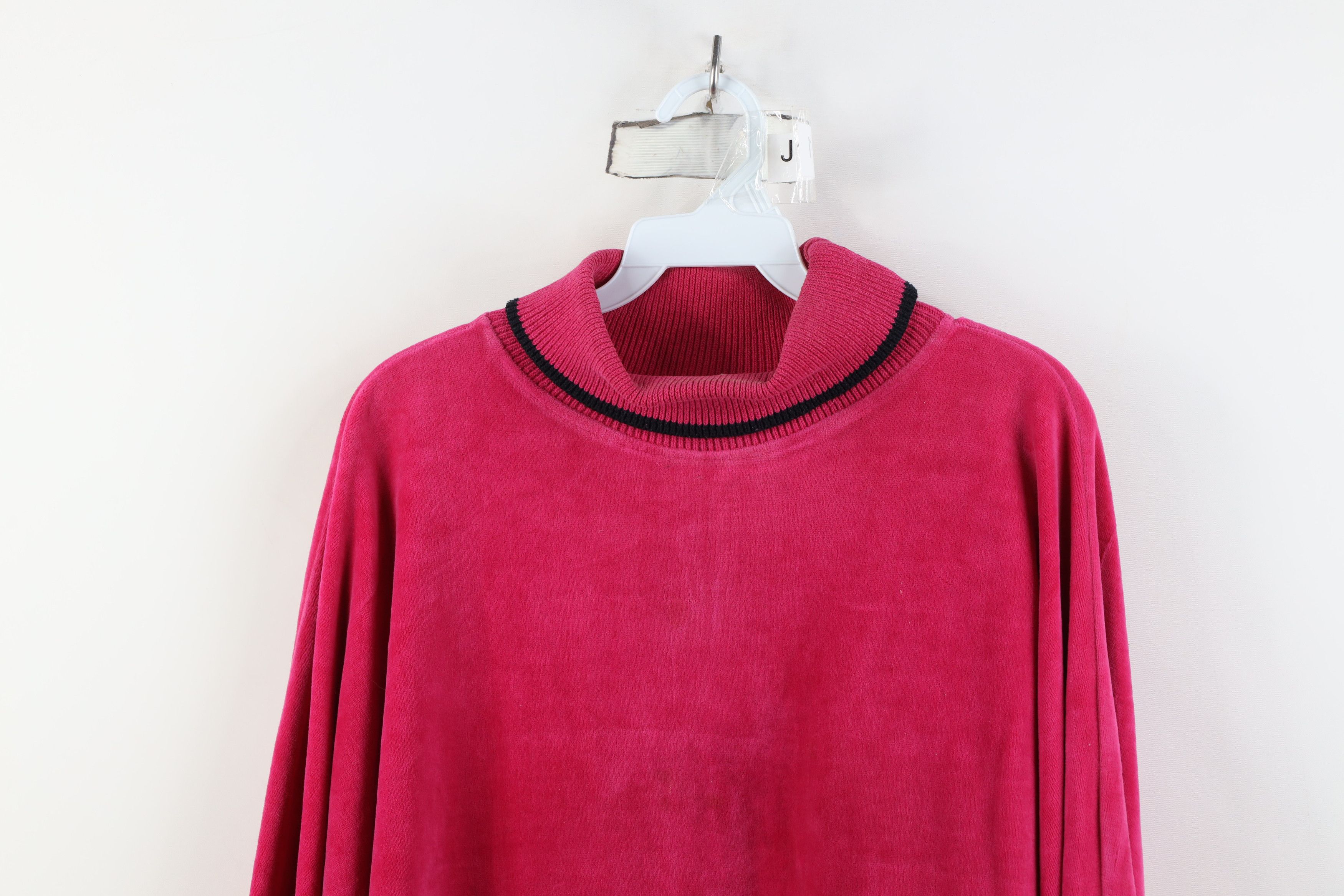 Vintage Vintage 90s Streetwear Blank Velour Turtleneck Sweater Pink Size M / US 6-8 / IT 42-44 - 2 Thumbnail