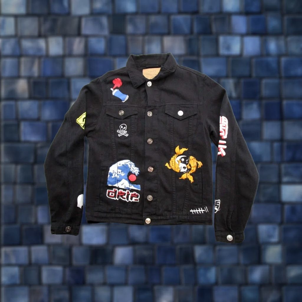Vintage Rue21 Japan Tokyo Grafitti Wave Koi Fish Button U Black Denim Jacket S Women Jacket Denim Black Size S Limited 90s Theme Fish Vintage Womens Size S / US 4 / IT 40 - 1 Thumbnail