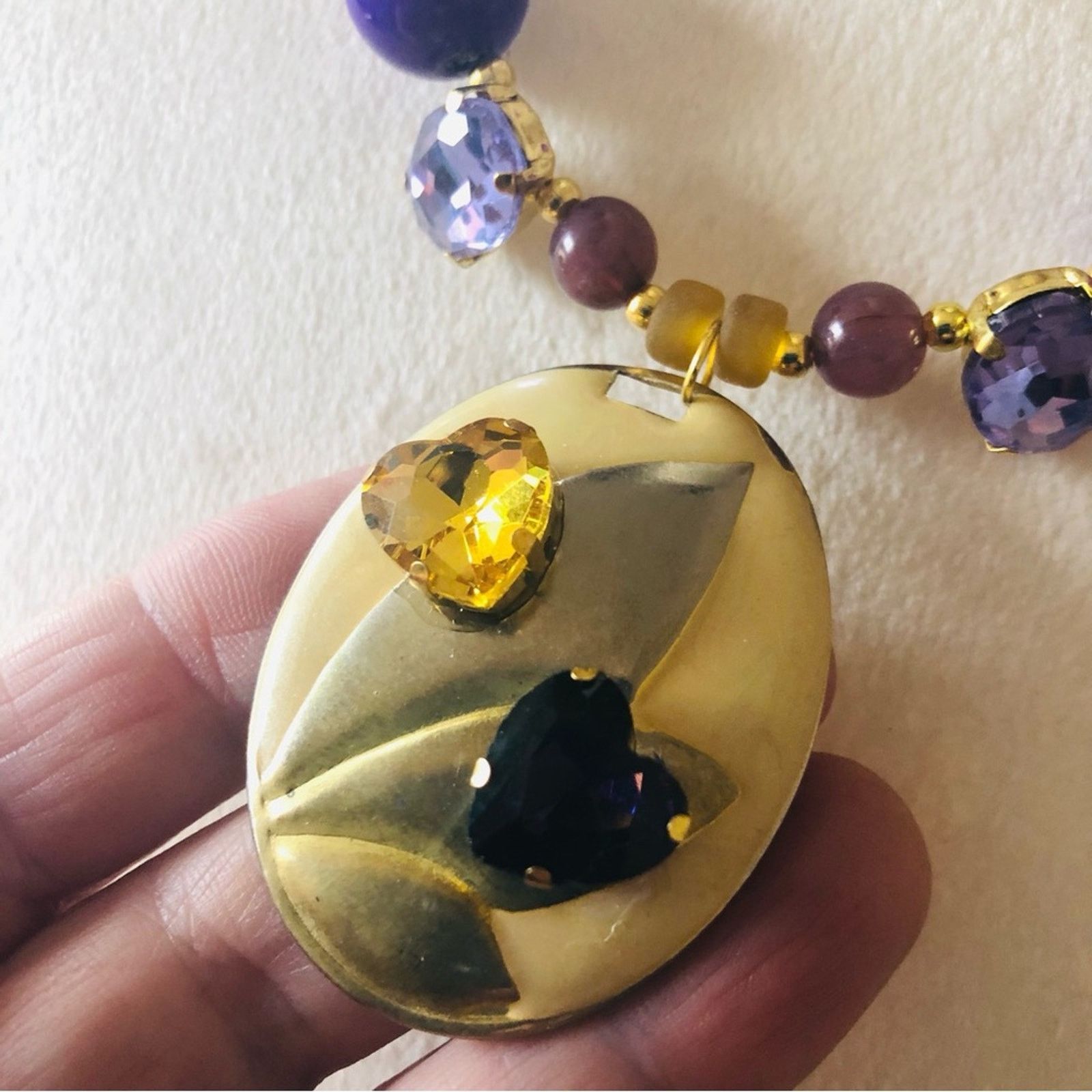 Handmade Handcrafted repurpose purple and gold glass Pearl necklace Size ONE SIZE - 8 Thumbnail