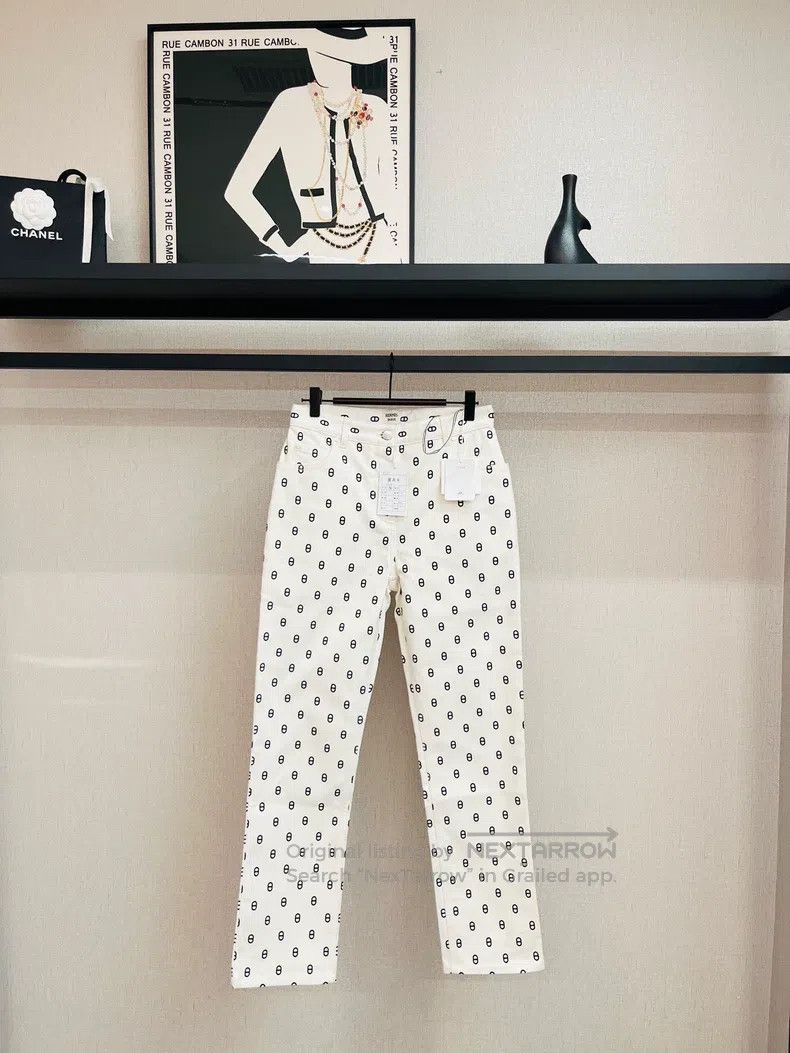 Hermes Hermes White Boar Nose Printed Denim Pants Size 24" / US 00 / IT 34 - 1 Thumbnail
