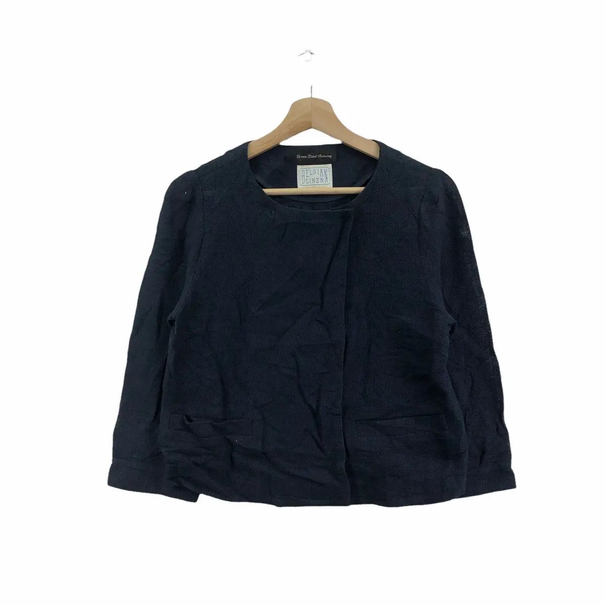 Vtg 90’ UNITED ARROWS BELGIAN Linen Blouse Jacket Green