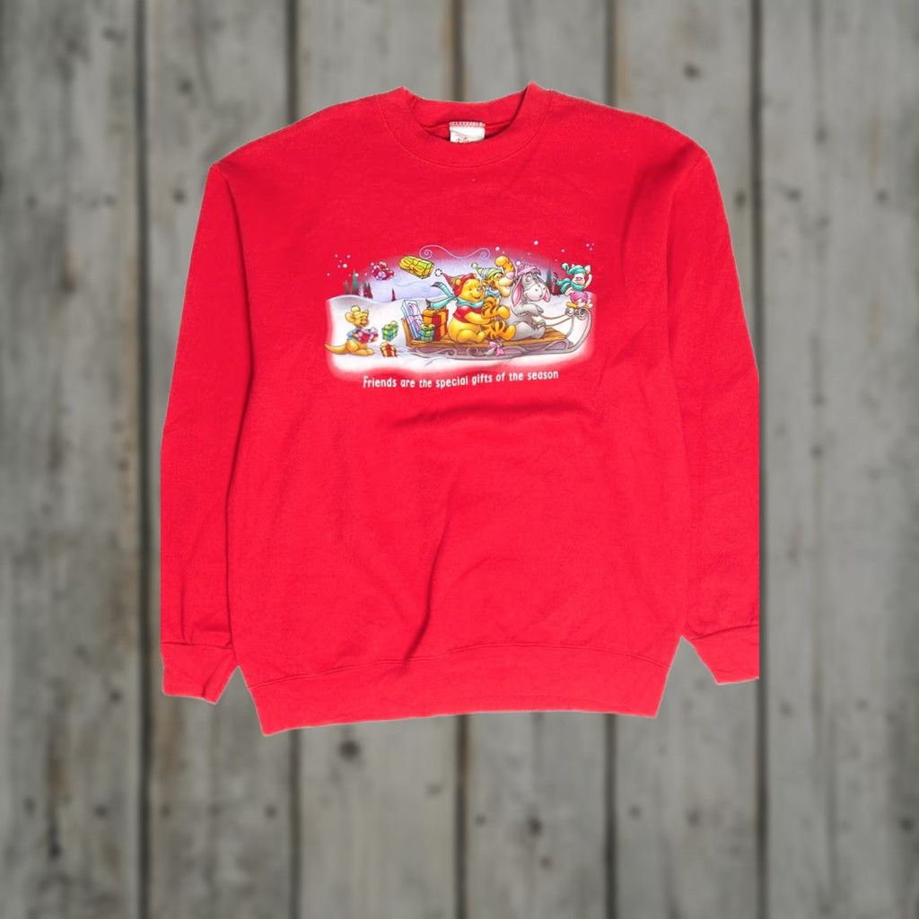 Disney VINTAGE Red Winnie The Pooh Christmas Sweatshirt Disney Shirt Adults Medium Red Cotton / Polyester 80s 90s Christmas Mens Womens Size M / US 6-8 / IT 42-44 - 1 Thumbnail