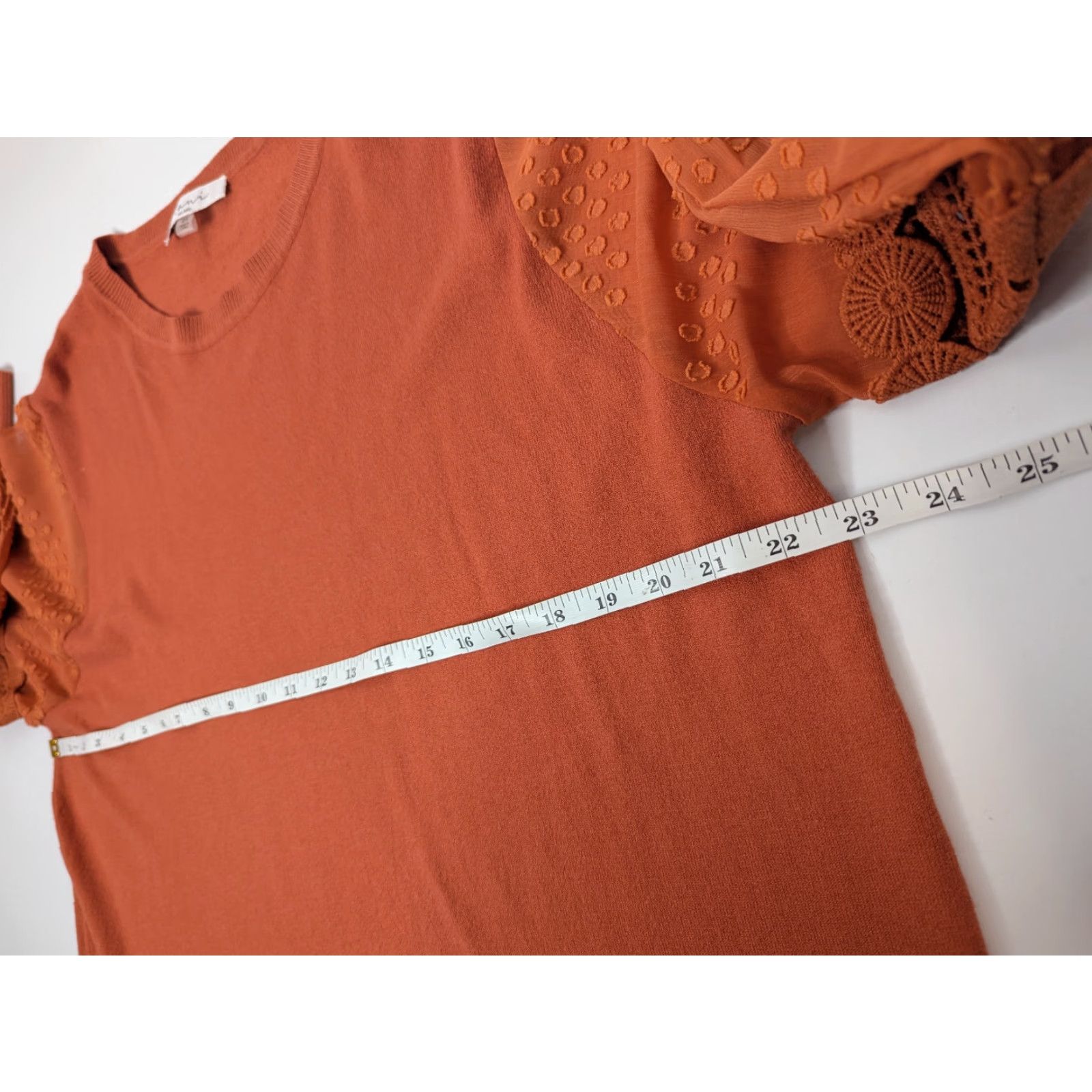 Vintage Sioni Sweater Women 2X Lace Bubble Sleeve Jumper Orange Lace Crochet Coquette Knit Pullover Crew Neck Blouson Sleeve Casual Fashion Size XXL / US 16-18 / IT 52-54 - 5 Thumbnail