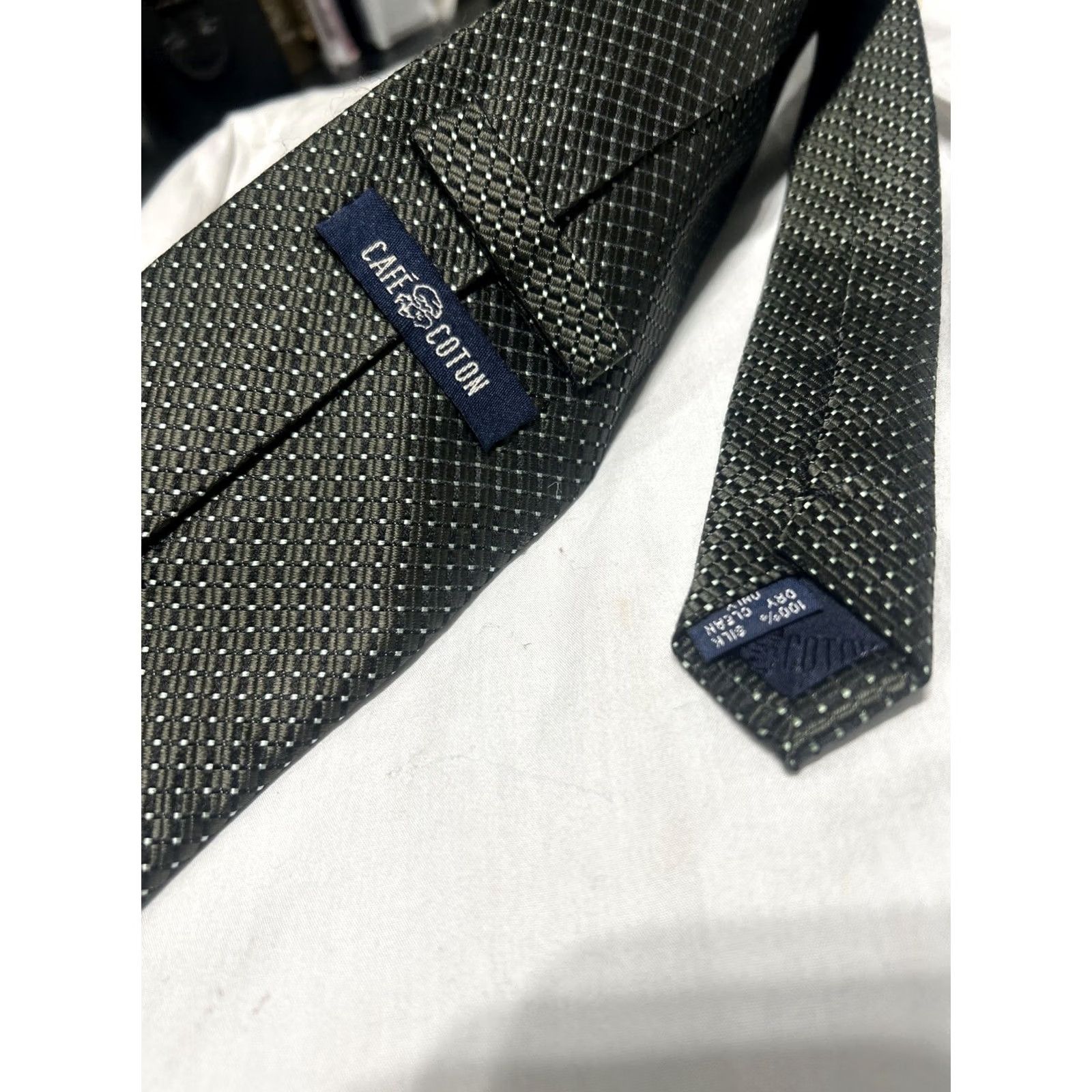 Vintage Pure Silk Cafe Coton Tie Geometric Green 3.5x58 Men Adult Silk Tie Mens Size ONE SIZE - 5 Thumbnail