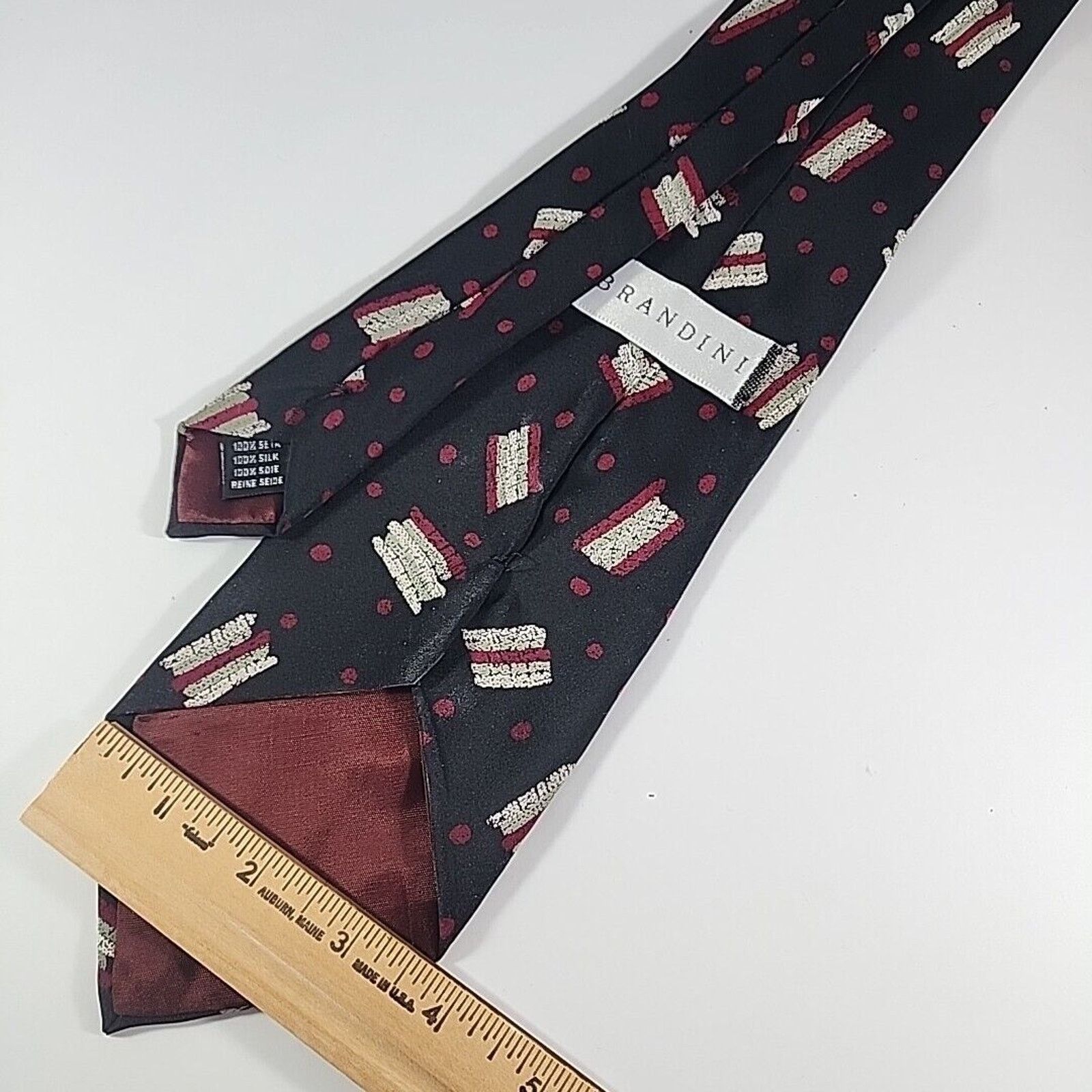 Brandini Brandini Silk Necktie, Black w/ Red & White Dot & Strip Size ONE SIZE - 2 Thumbnail