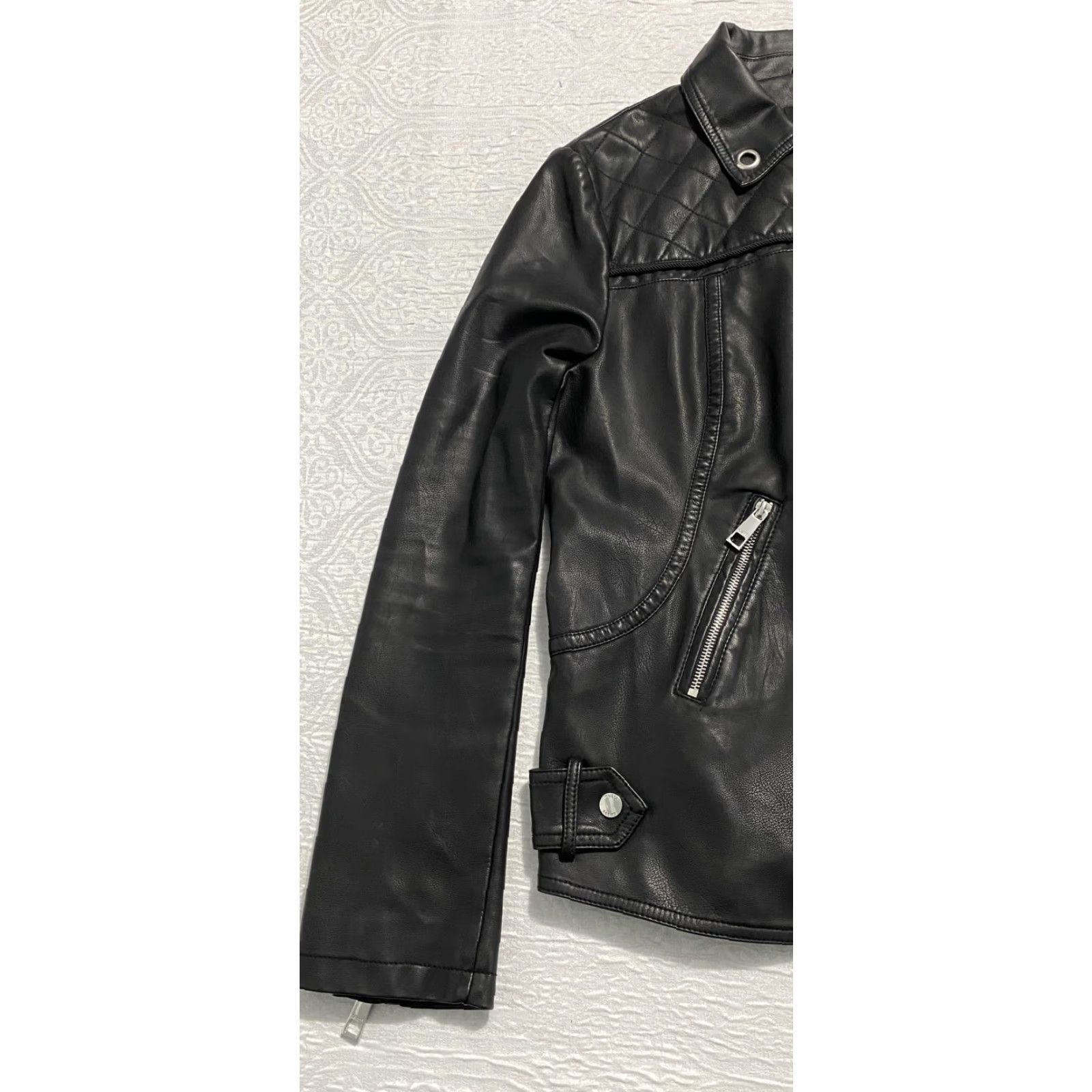 Guess Guess Jacket XL Womens Black Faux Leather Quilted Moto Biker Asymmetrical Zipper Size XL / US 12-14 / IT 48-50 - 3 Thumbnail