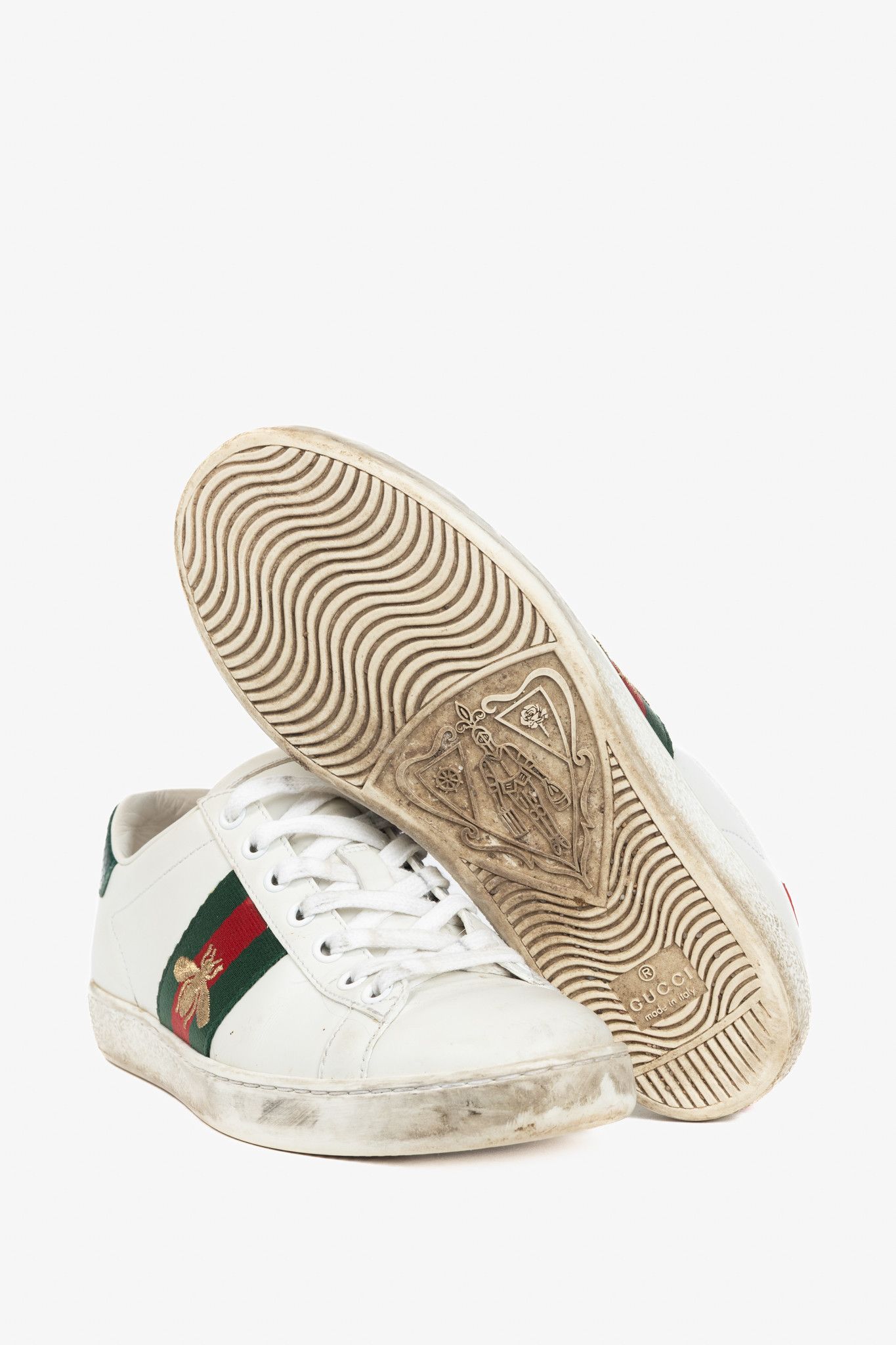 Gucci Gucci Ace Bee White Leather Lace-Up Sneakers Size US 4.5 / IT 34.5 - 4 Thumbnail