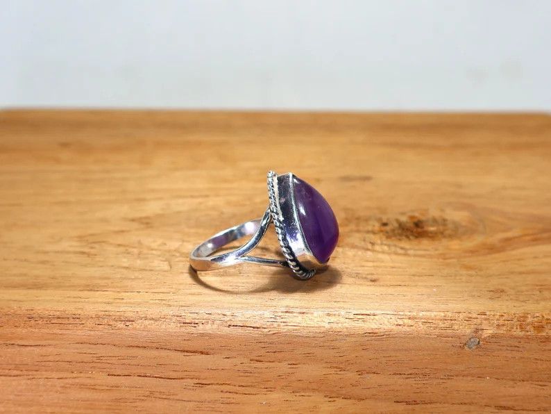 Handmade Amethyst Ring, Handmade 925 Sterling Silver Promise Ring Size ONE SIZE - 6 Thumbnail