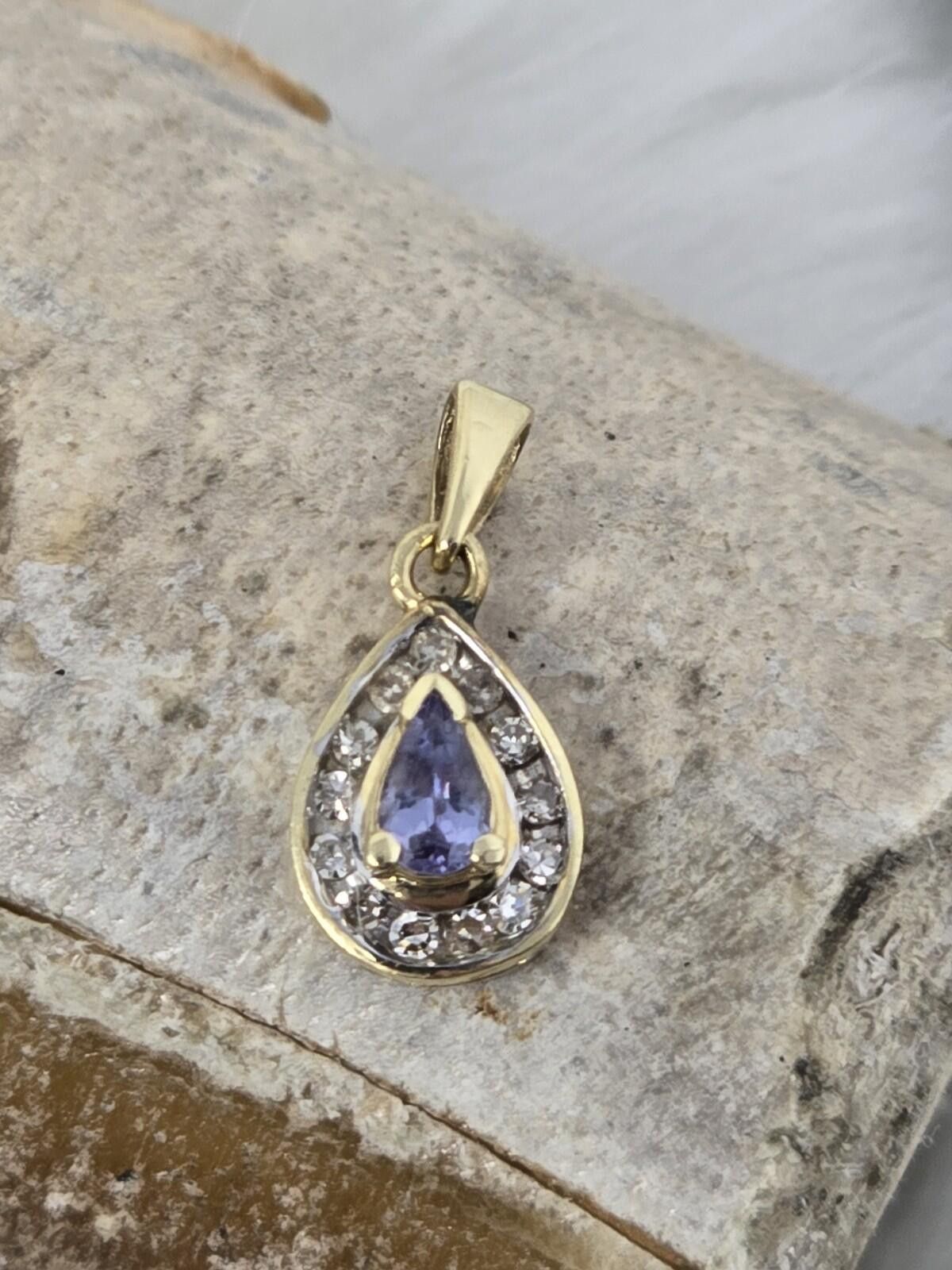 The Unbranded Brand 14k Gold Tanzanite Diamond Halo Pendant Pear Shape Size ONE SIZE - 6 Thumbnail