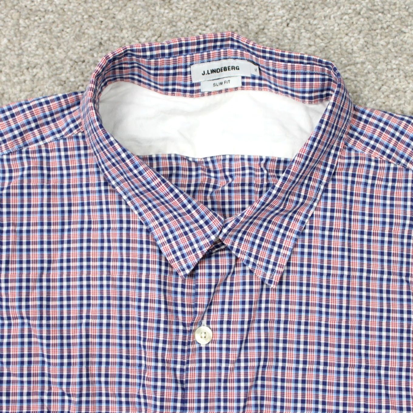 J.Lindeberg J.Lindeberg Shirt Men XL Blue/Red Slim Fit 100% Cotton Short Sleeve Button-Up Shirt Size US XL / EU 56 / 4 - 4 Thumbnail