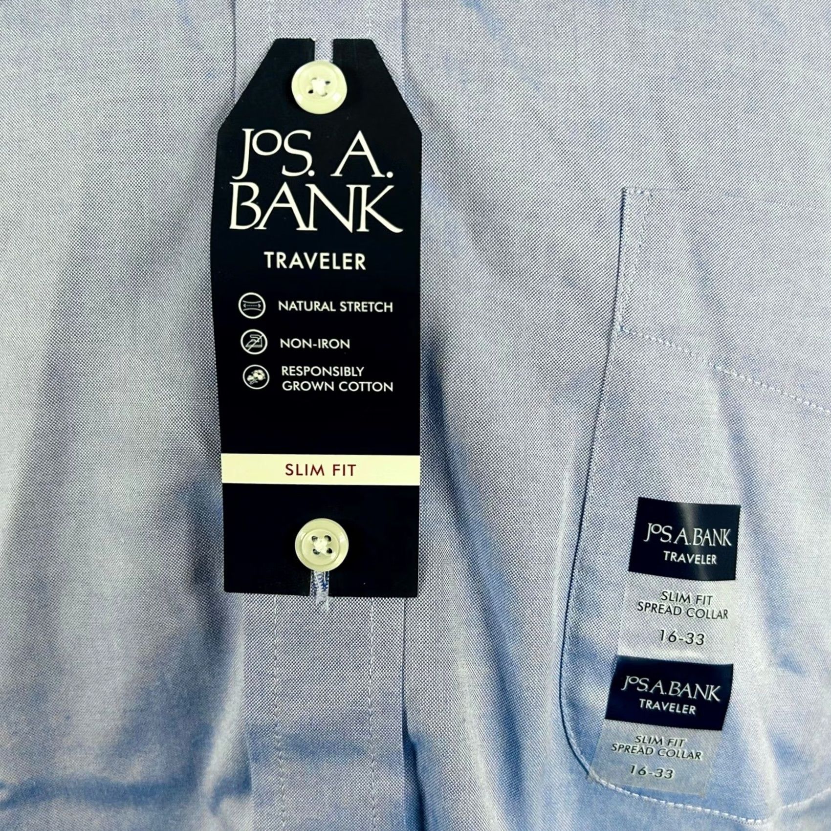 Jos. A. Bank Jos. A. Bank Slim Fit Traveler Oxford Dress Shirt Blue Non Iron Mens 16 33 Size 42R - 4 Thumbnail