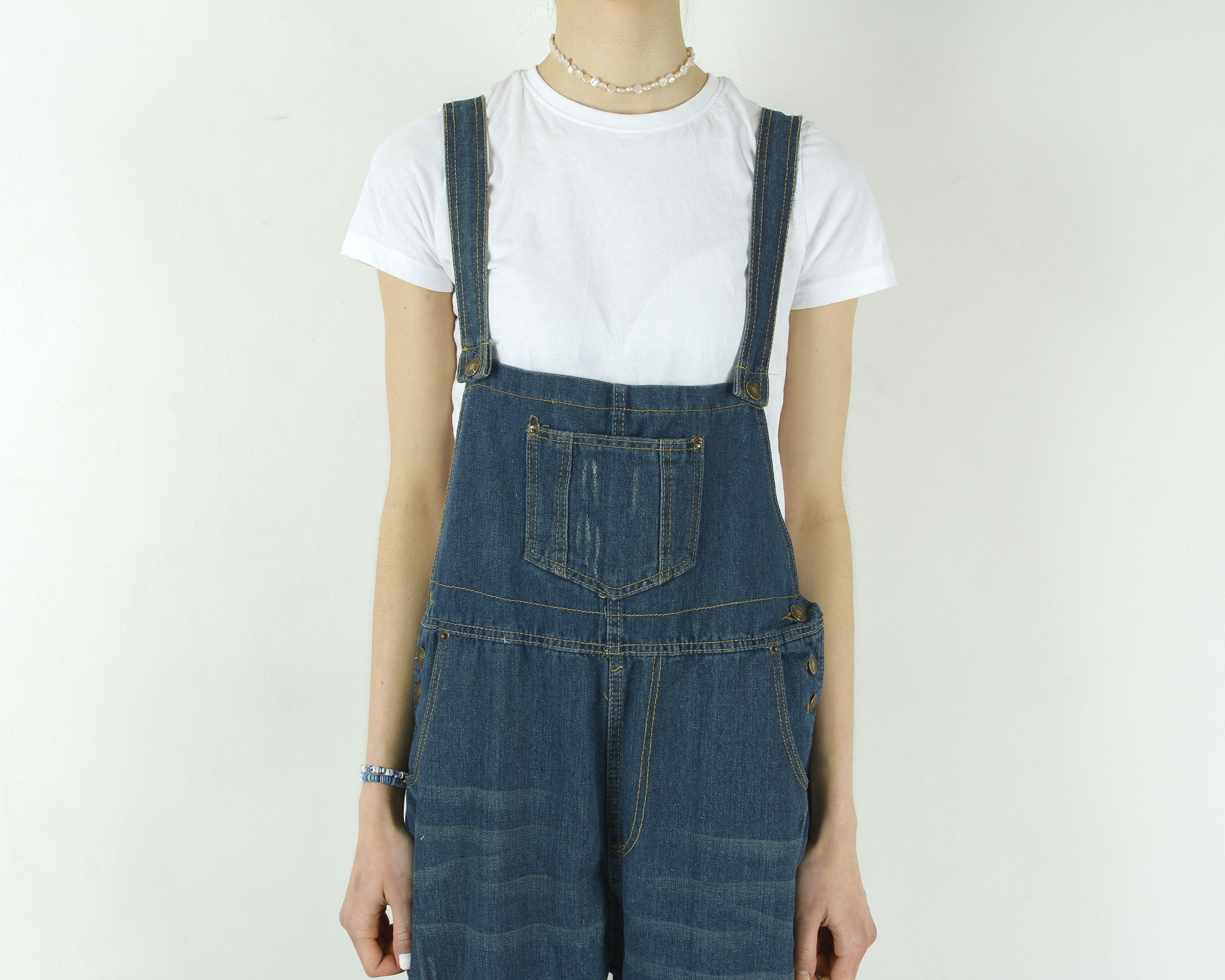 Vintage Denim Romper Jean Dungaree Overalls Bib Jumpsuit Playsuit Size 37" - 4 Thumbnail