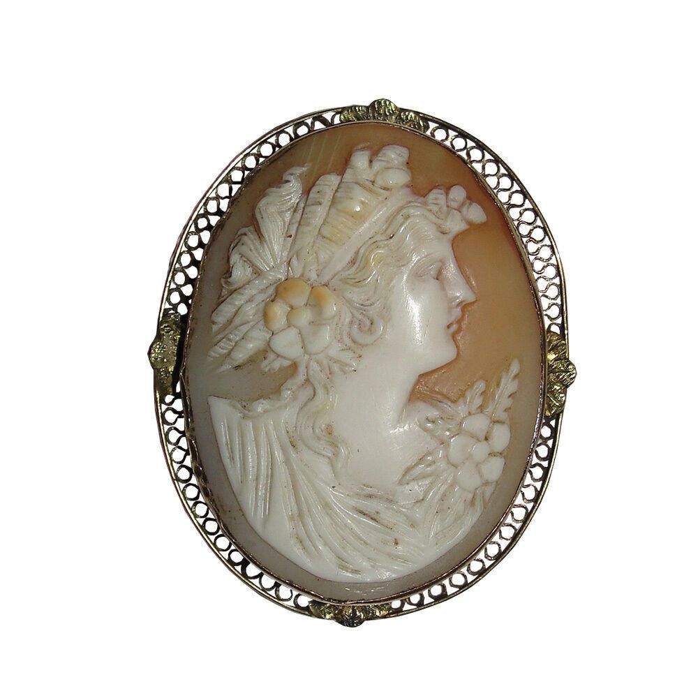 Other 14 kt Gold Shell Cameo Woman's Profile Brooch Pendant Size ONE SIZE - 1 Thumbnail
