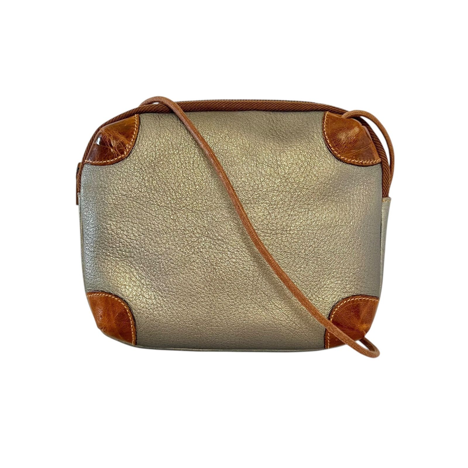 Furla × Vintage Vintage Furla Silver Metallic Leather Croc Trim Crossbody Size ONE SIZE - 1 Thumbnail