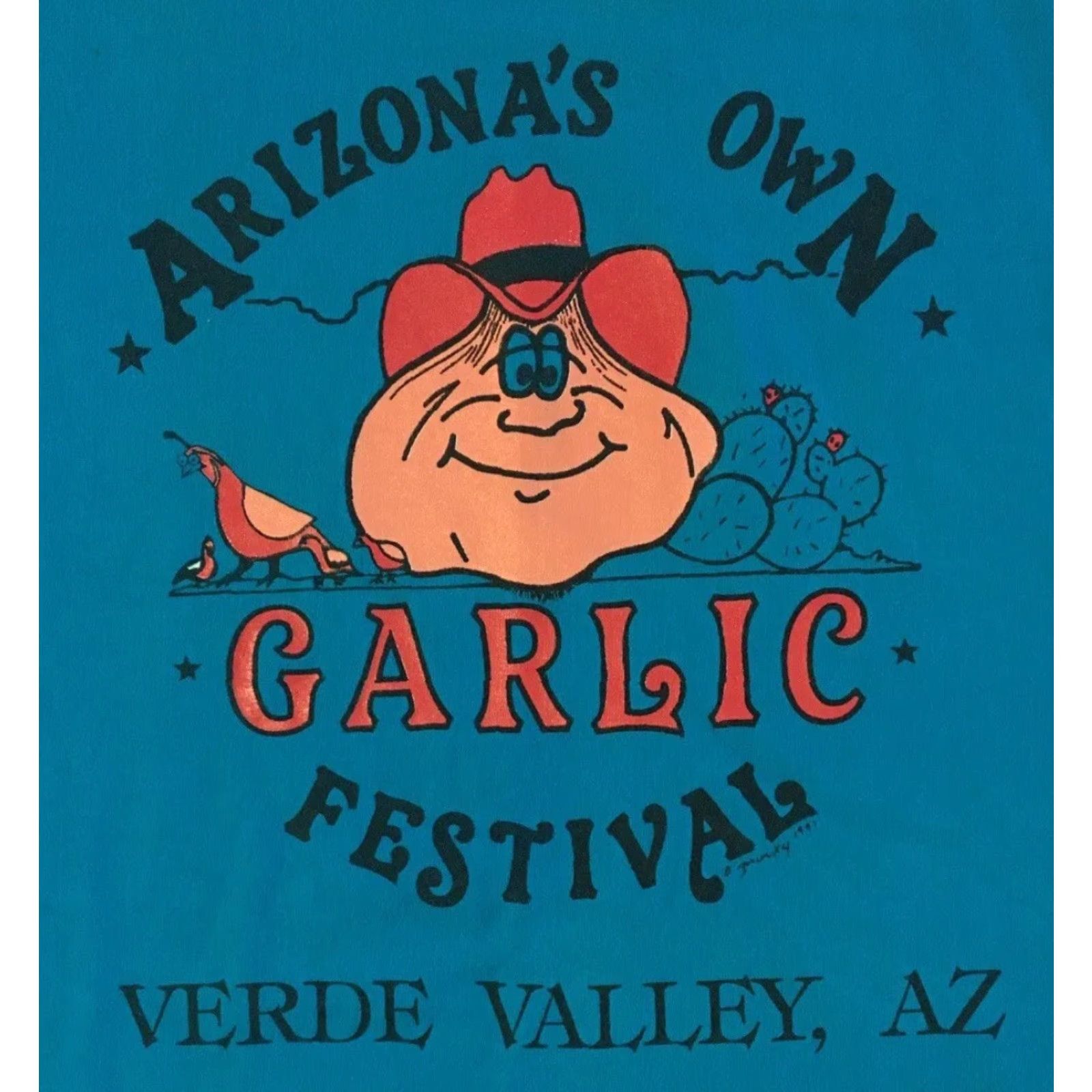 Vintage VINTAGE 90s Arizona Garlic Fest Faded Shirt XL Blue T-Shirt Single Stitch Men Short Sleeve USA Funny Grunge Biker 80s 90s Retro Rock Punk Size US XL / EU 56 / 4 - 2 Thumbnail