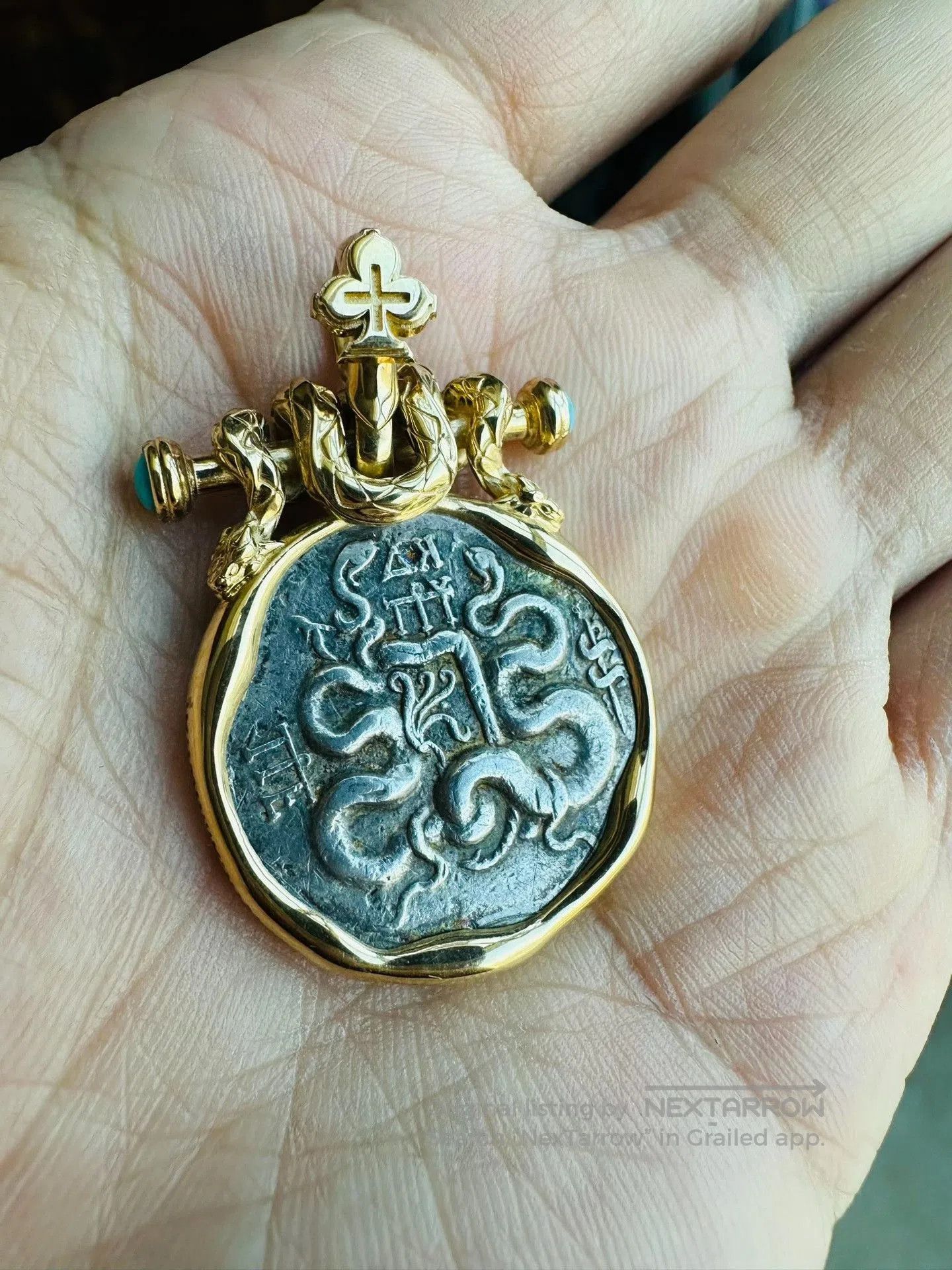Other Turquoise 18k Gold Ancient Coin Pendant. Size ONE SIZE - 3 Thumbnail