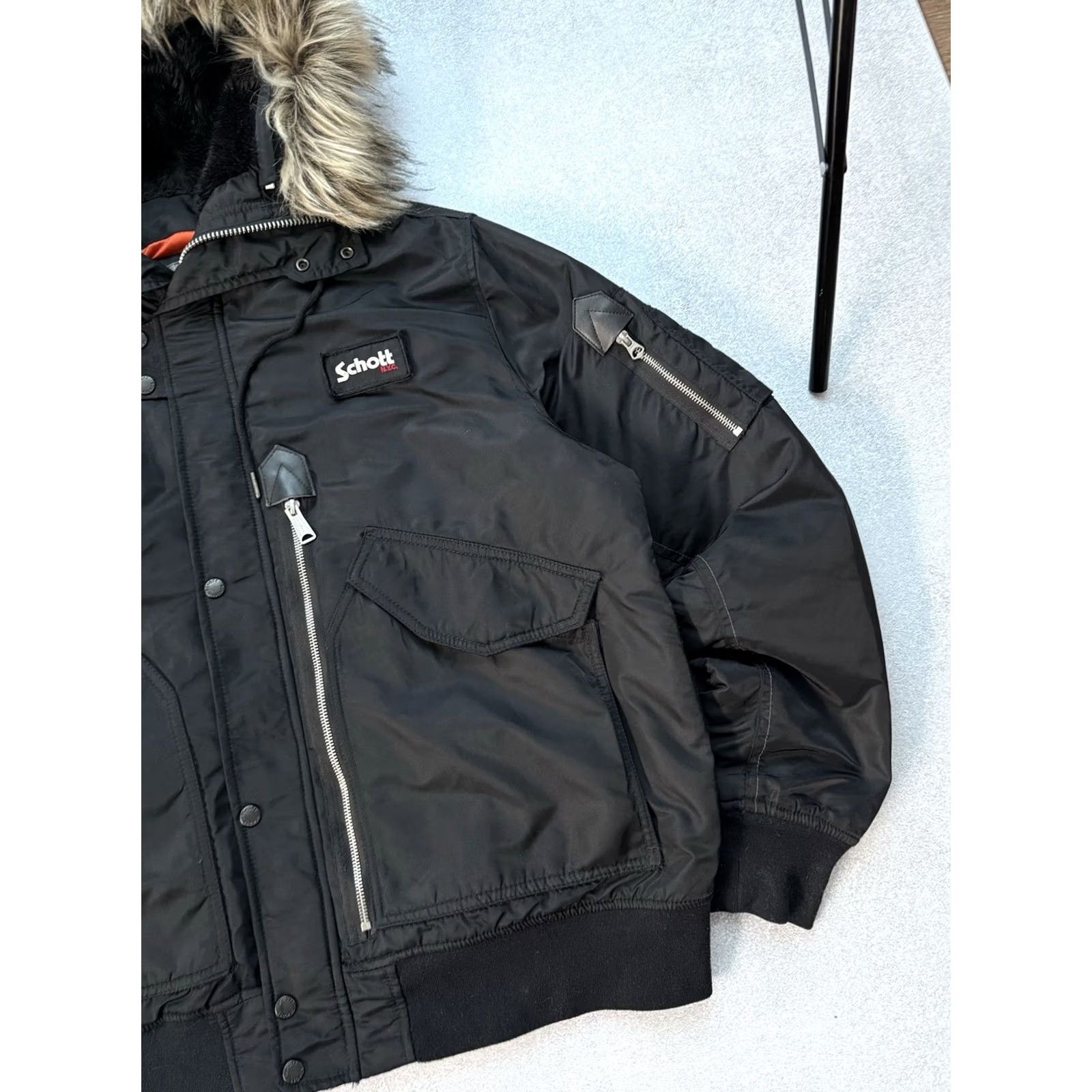 Schott VINTAGE Schott NYC Bomber Jacket Faux Fur Y2K Army Black 3XL Men’s Jacket Size US XXL / EU 58 / 5 - 4 Thumbnail