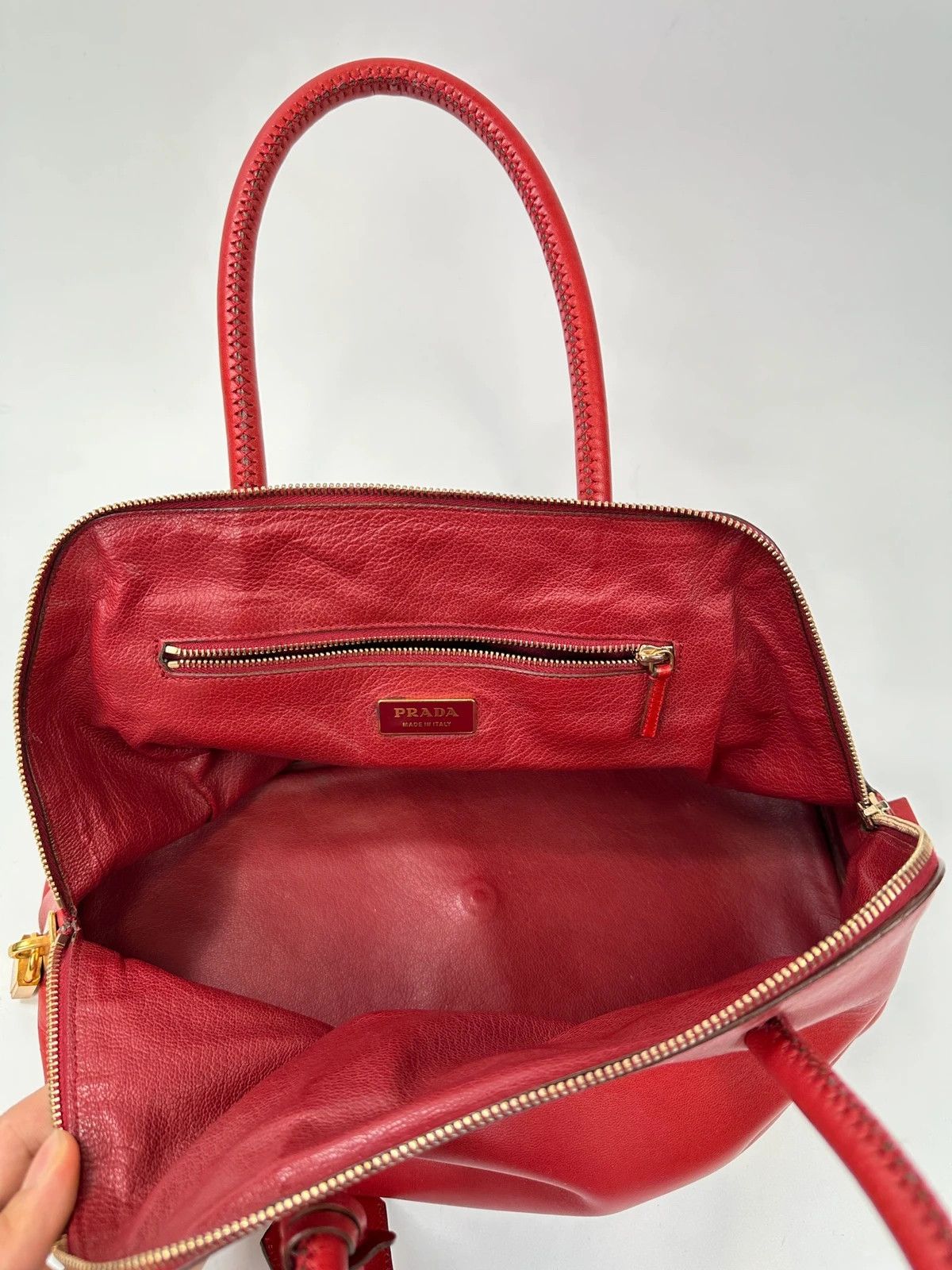 Prada Prada Milano Red Leather Handbag Gold Hardware Size ONE SIZE - 13 Thumbnail