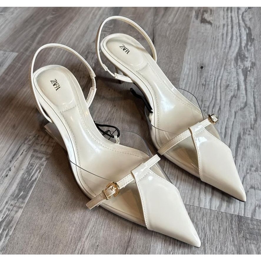 Zara Zara White Pointed Toe Slingback Heels NWT Size US 8 / IT 38 - 11 Thumbnail