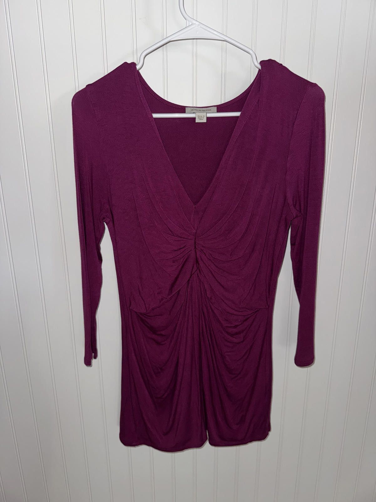Other Boston Proper Women's Purple Ruched V-Neck Long Sleeve Top, Size S / US 4 / IT 40 - 1 Thumbnail
