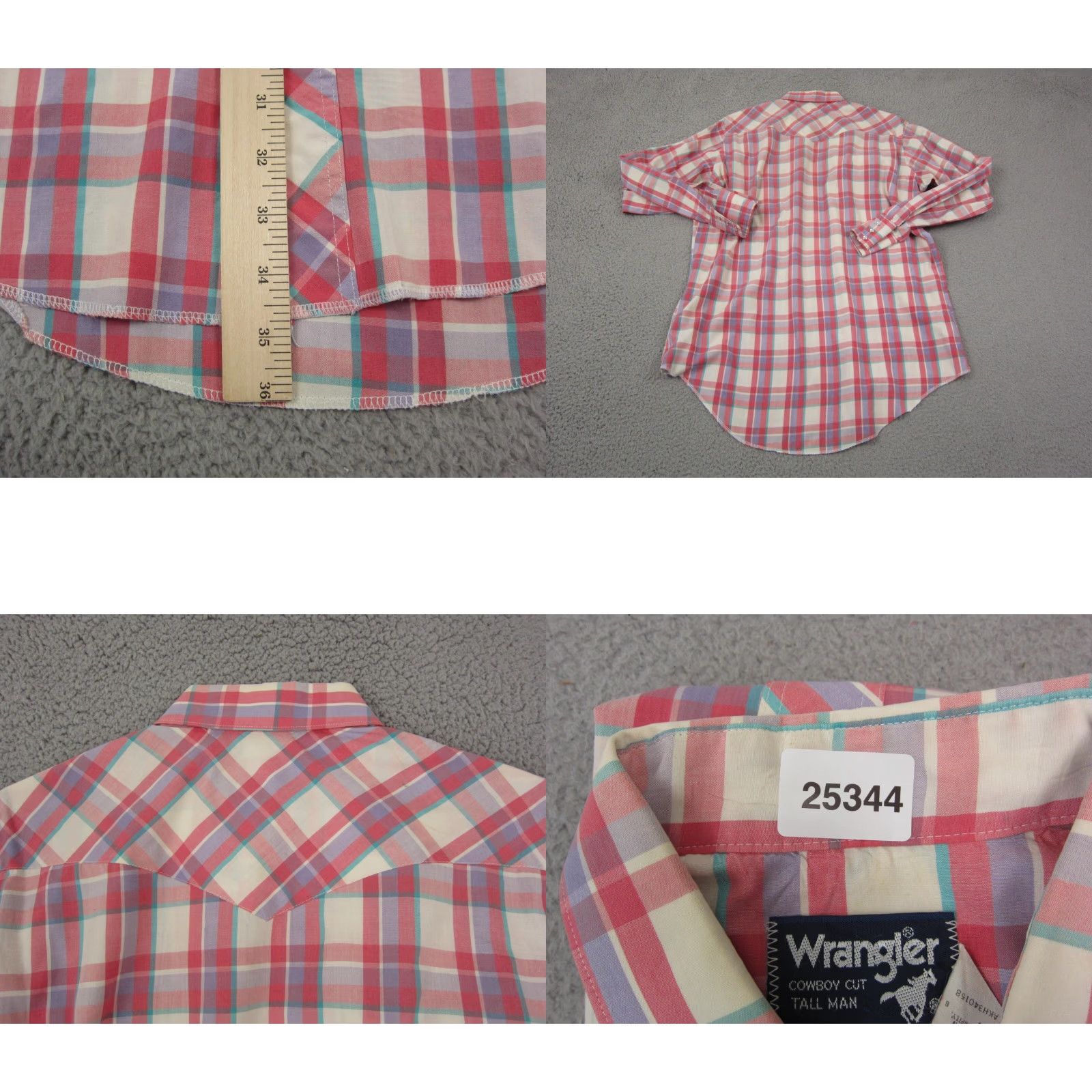 Wrangler Vintage Wrangler Shirt Mens 17 Pink Plaid 80s USA Made Button-Up Cotton Canvas Long Sleeve Western Casual Size US XL / EU 56 / 4 - 9 Thumbnail