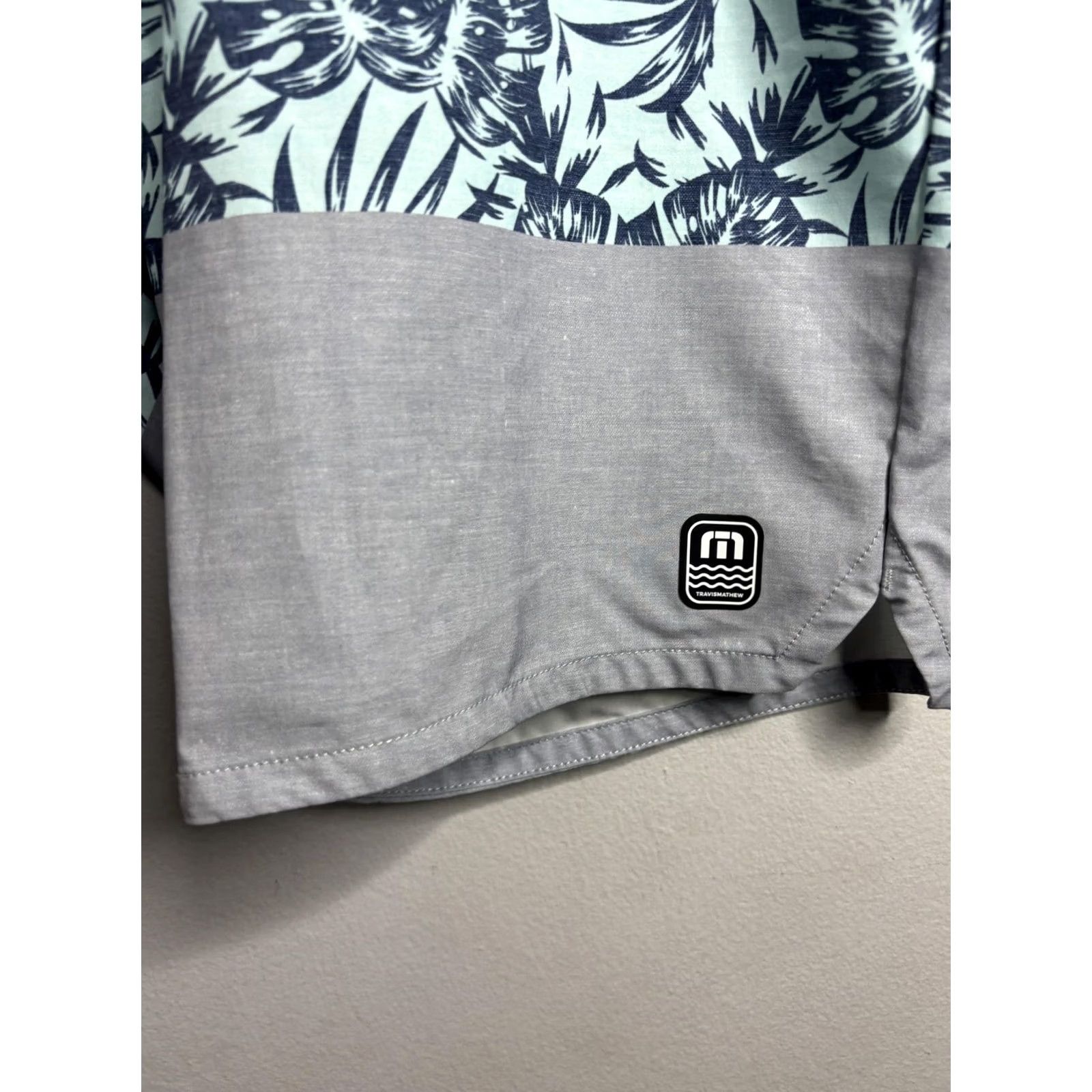 TravisMathew TravisMathew Board Shorts Mens 38 Blue Gray Mint Palm Print Colorblock Trunks Size US 38 / EU 54 - 2 Thumbnail