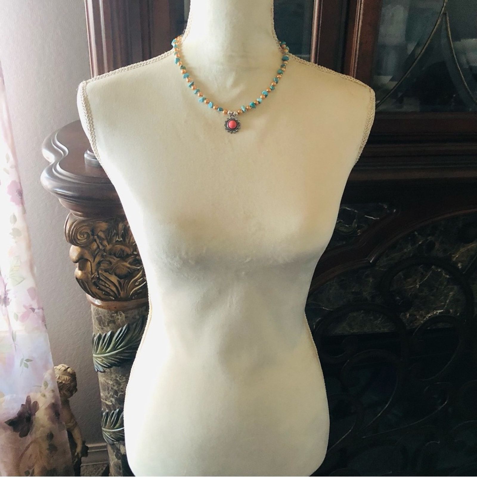 Handmade Handcrafted southwest style red coral howlite stone necklac Size ONE SIZE - 5 Thumbnail