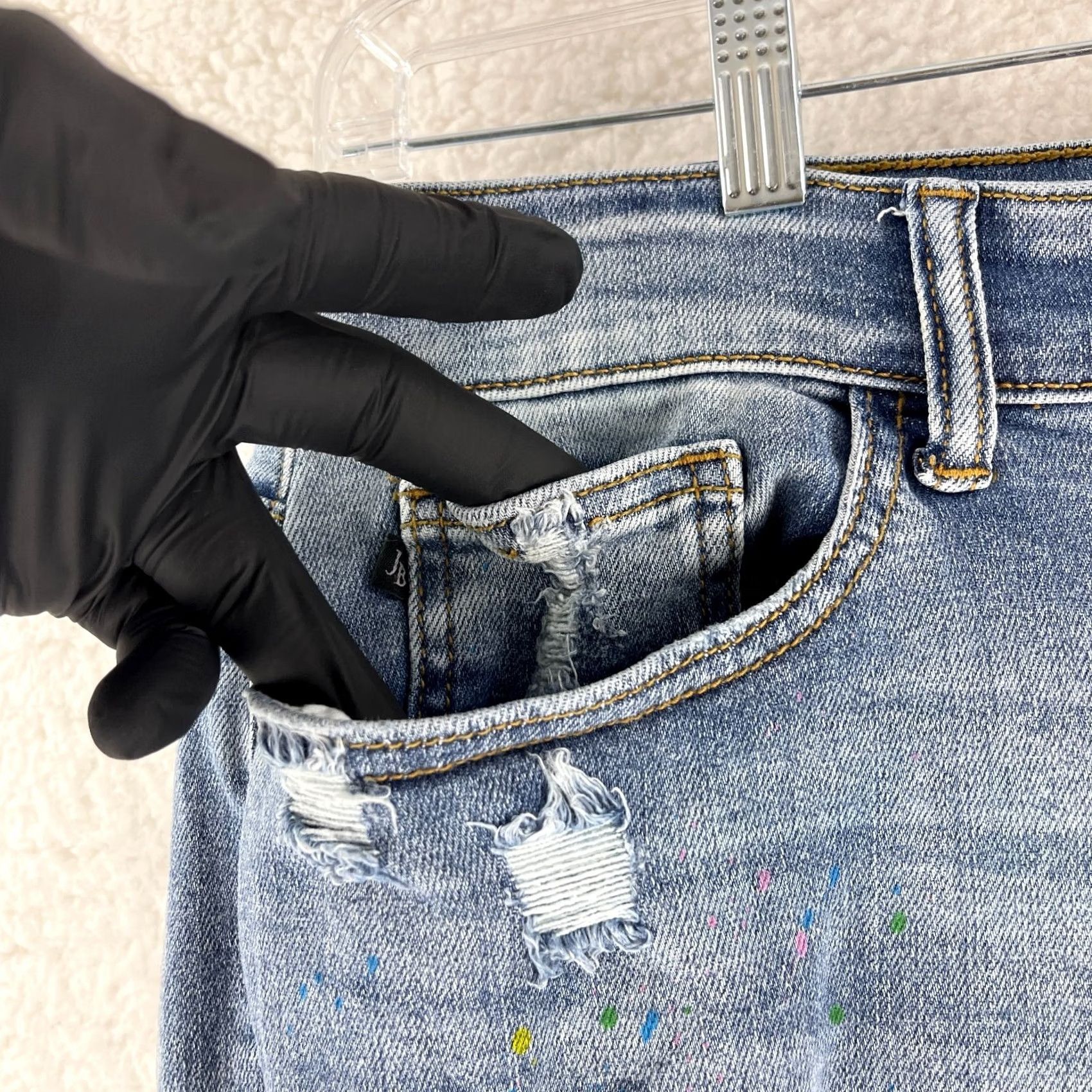 Denime Judy Blue Boyfriend Jeans Womens Size 14W Blue Denim Paint Splatter Distressed Jeans - 5-Pocket, High Rise, Inseam 29" - Plus Size, Regular Fit Size 36" / US 14 / IT 50 - 4 Thumbnail