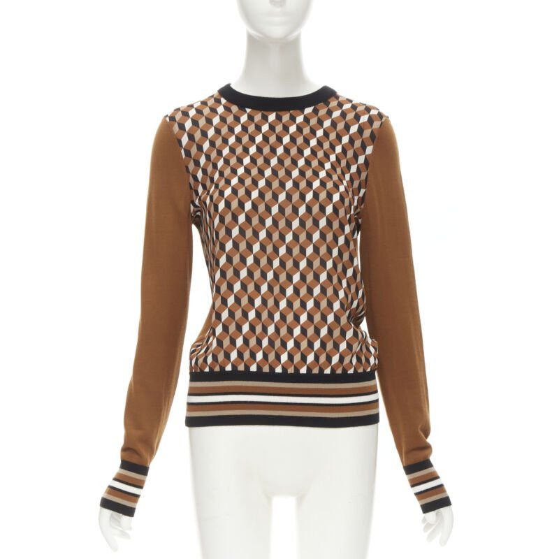 Michael Kors MICHAEL KORS COLLECTION brown merino wool cube print silk panel swaeter XS Size XS / US 0-2 / IT 36-38 - 1 Thumbnail