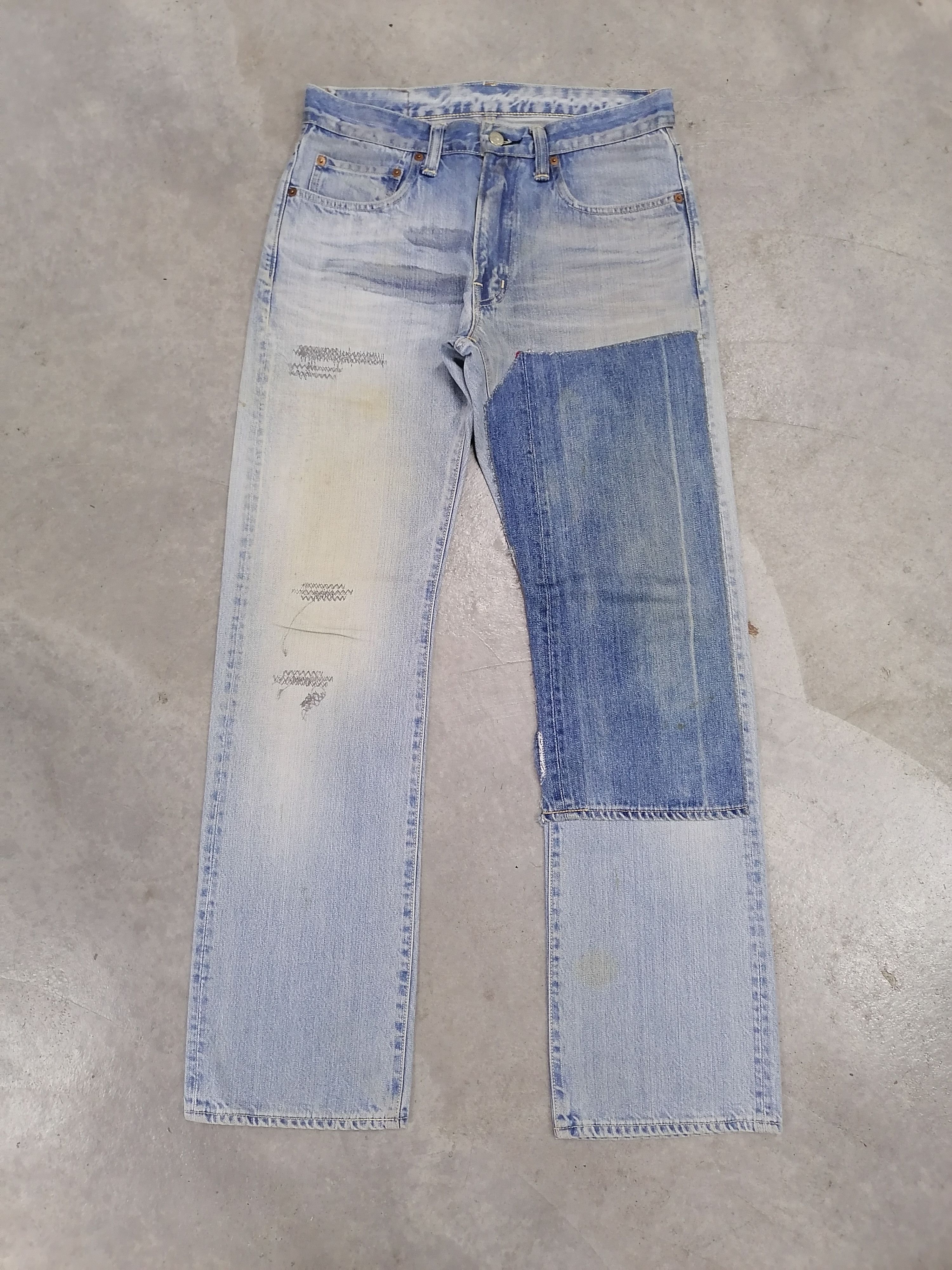 Blue Blue Japan × Japanese Brand Blue Blue Japan Patchwork Distressed Denim Pants Size US 30 / EU 46 - 2 Thumbnail