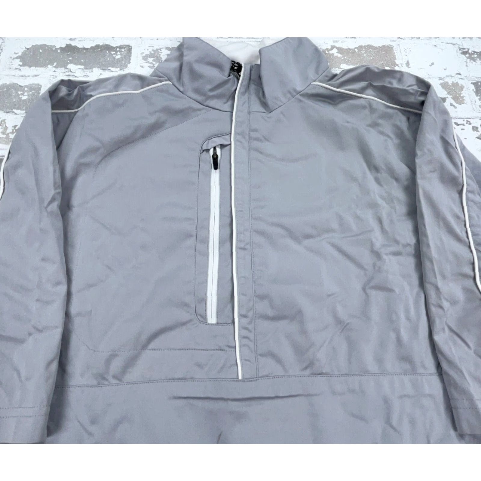 Vintage Antigua Windbreaker Jacket Men L Gray White 1/2 Zip Easy Care Lightweight Moisture Wicking Pockets Sports Golf Hiking Running & Jogging Tennis Walking Size US L / EU 52-54 / 3 - 3 Thumbnail