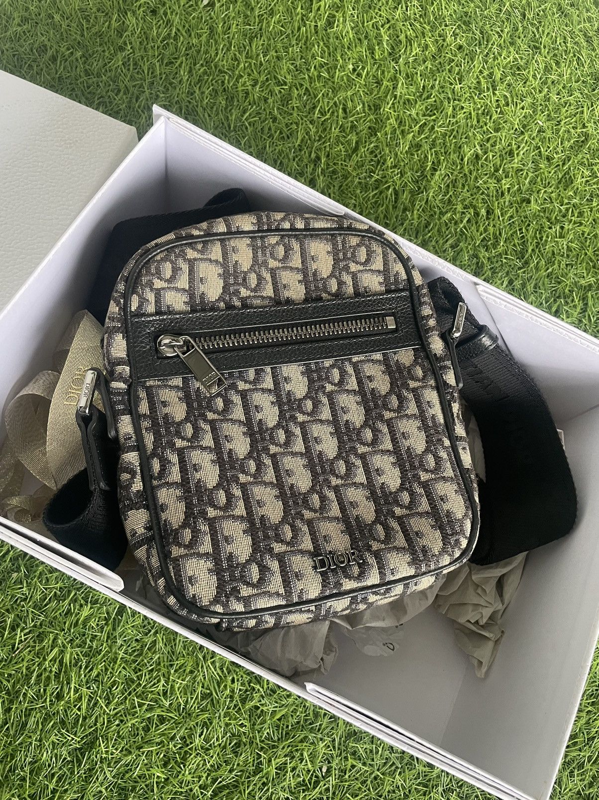 Dior Auth Dior Oblique Blue Beige Black Vertical Messenger Pouch Size ONE SIZE - 15 Thumbnail