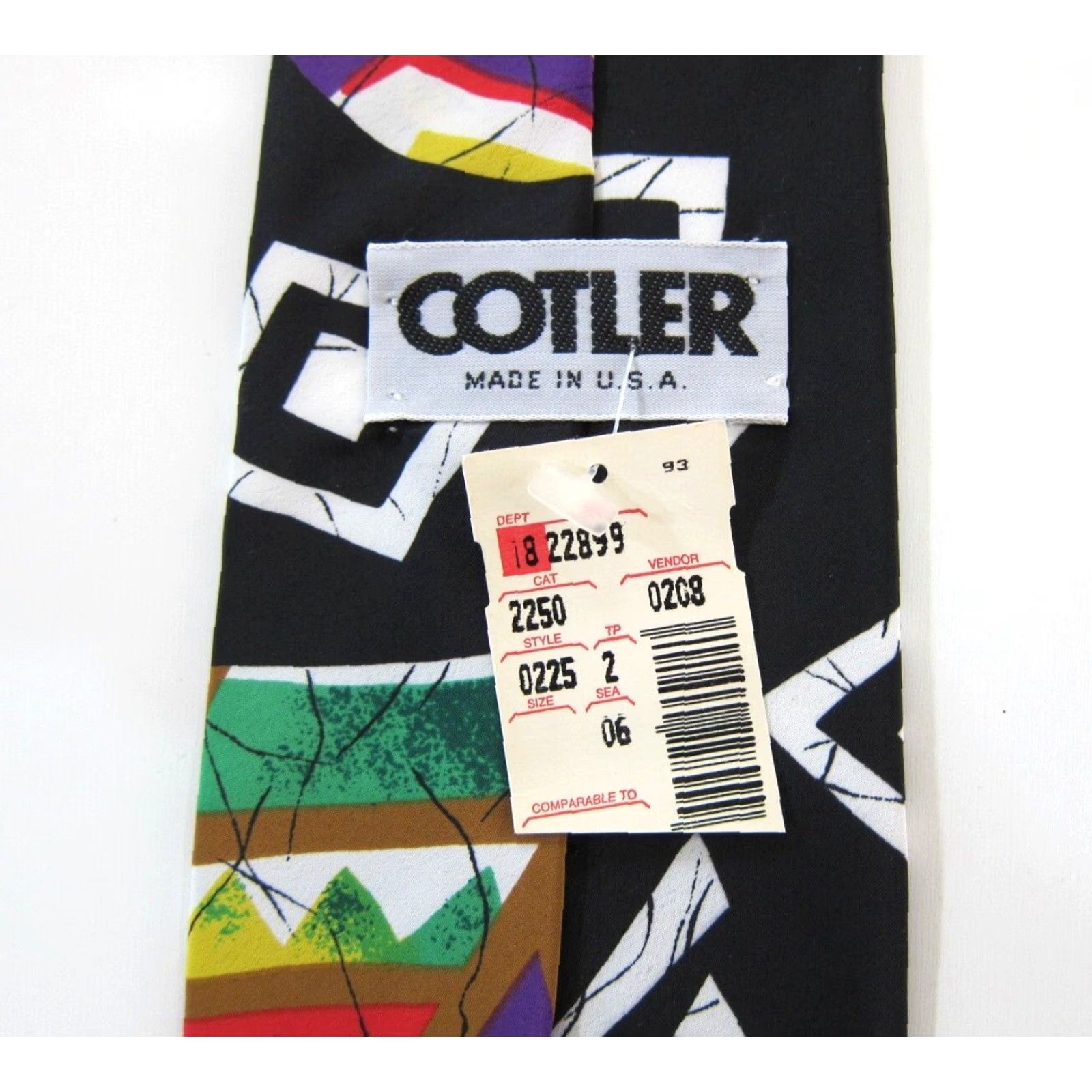 Pinko VINTAGE Cotler Tie Geometric Abstract 70's 80's 90's Retro Unisex Black Polyester 3 6/8" 60" NWT Mens Womens Size ONE SIZE - 4 Thumbnail