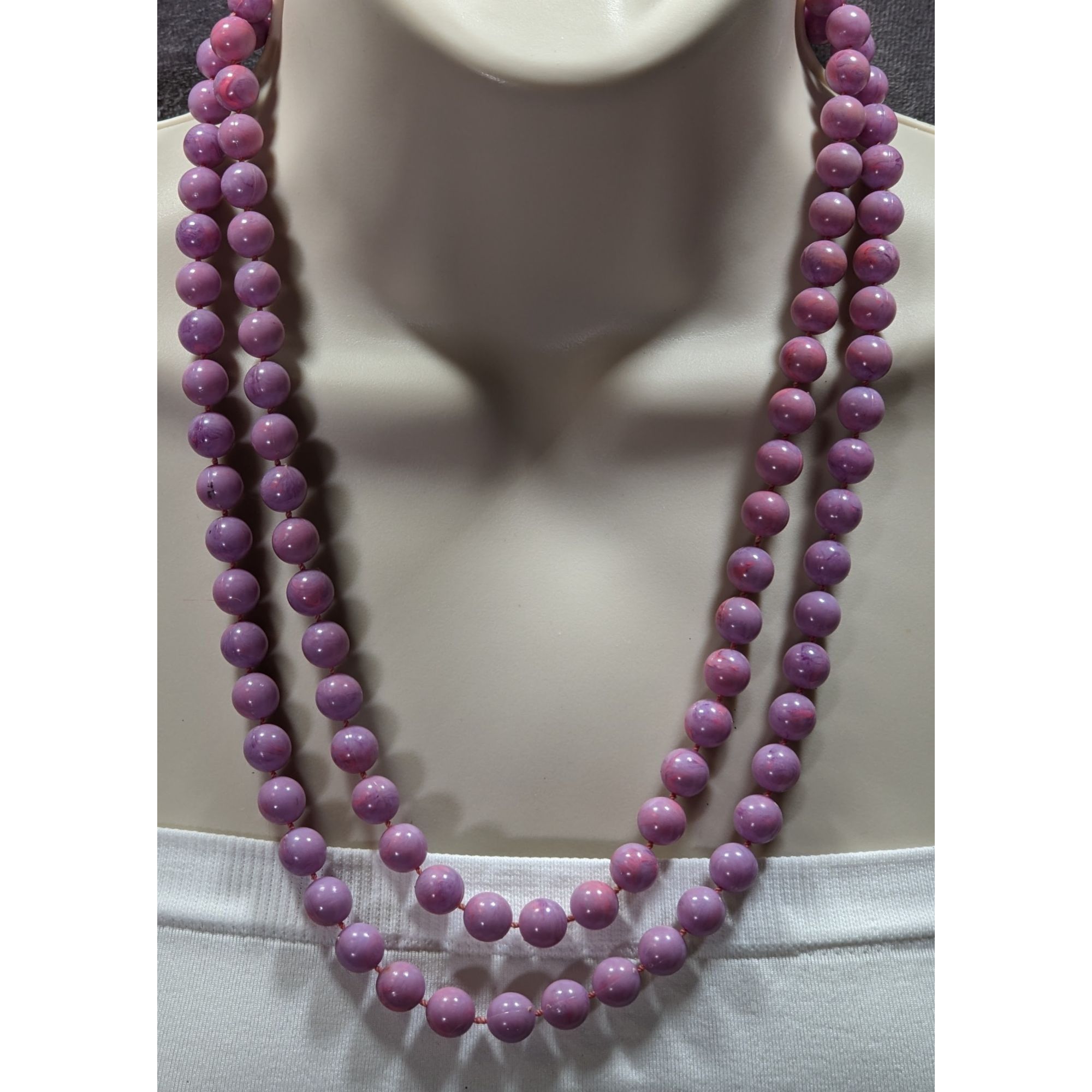 Other Vintage Midcentury Purple And Pink Swirl Layered Necklace Size ONE SIZE - 6 Thumbnail