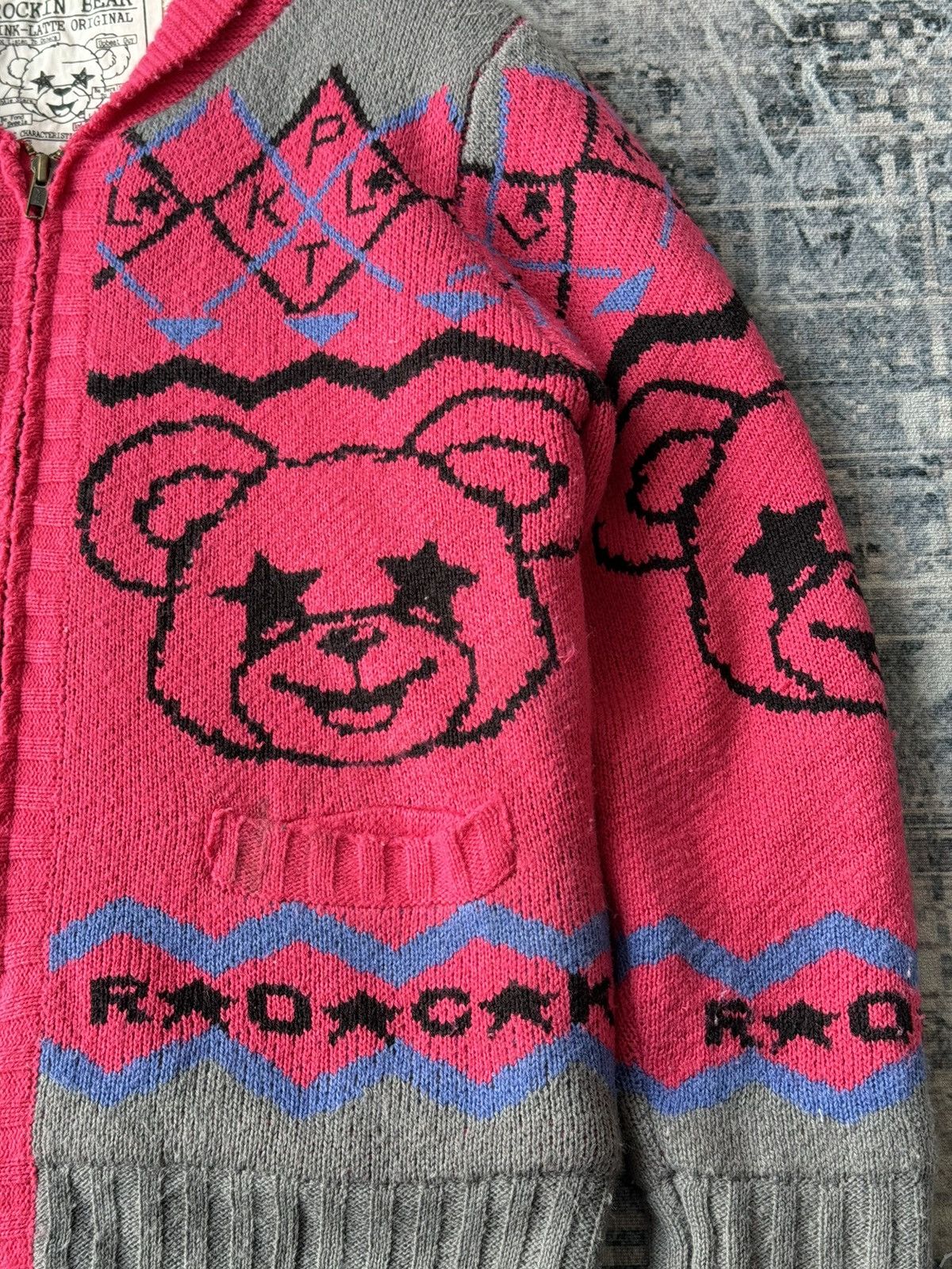 Japanese Brand Vintage Rockin Bear Knit Zipper Jacket / Hysteric Size US XS / EU 42 / 0 - 4 Thumbnail
