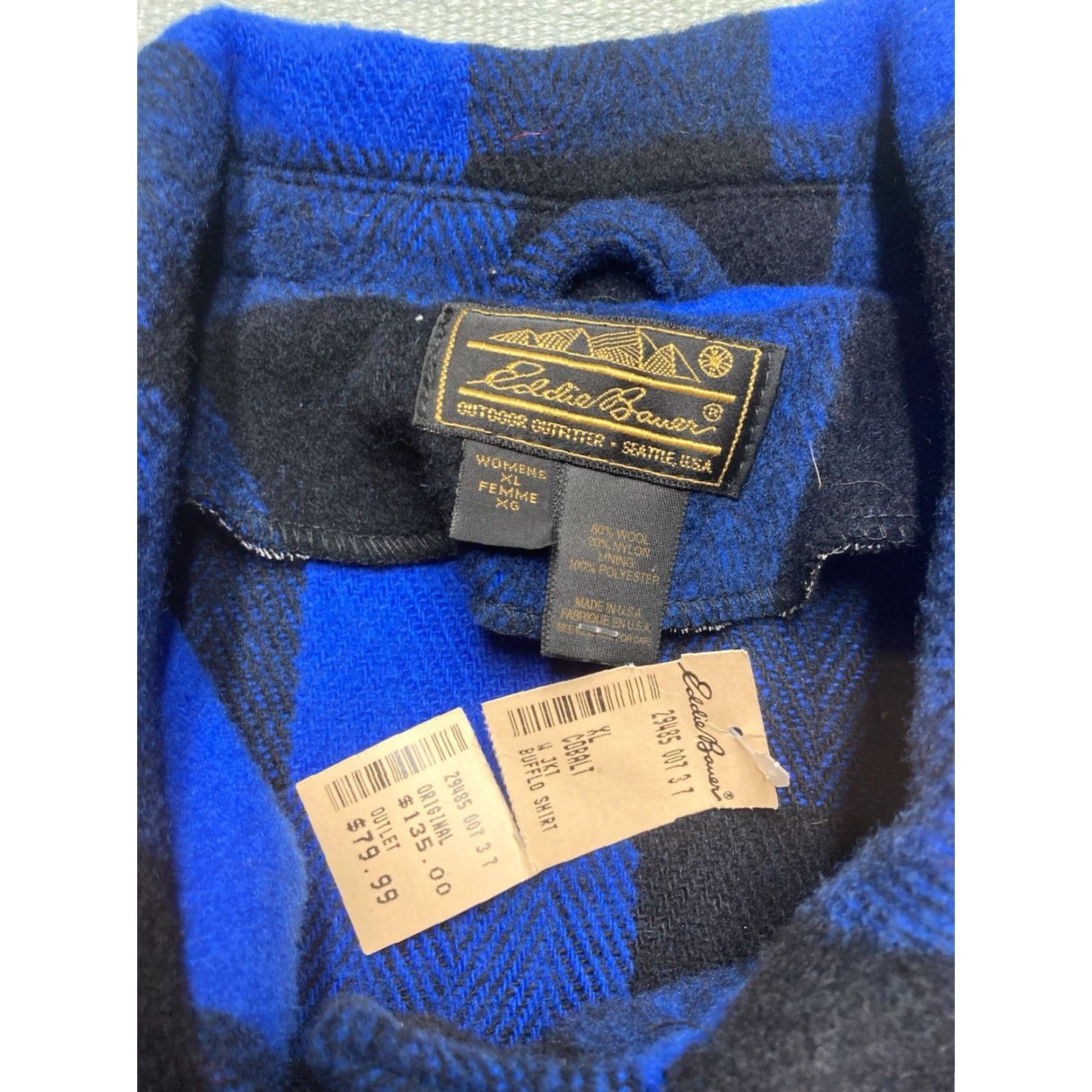 Eddie Bauer VINTAGE Eddie Bauer Shirt Jacket Blue Buffalo Plaid Shacket Women’s XL Wool Blend NWT Size XL / US 12-14 / IT 48-50 - 6 Thumbnail